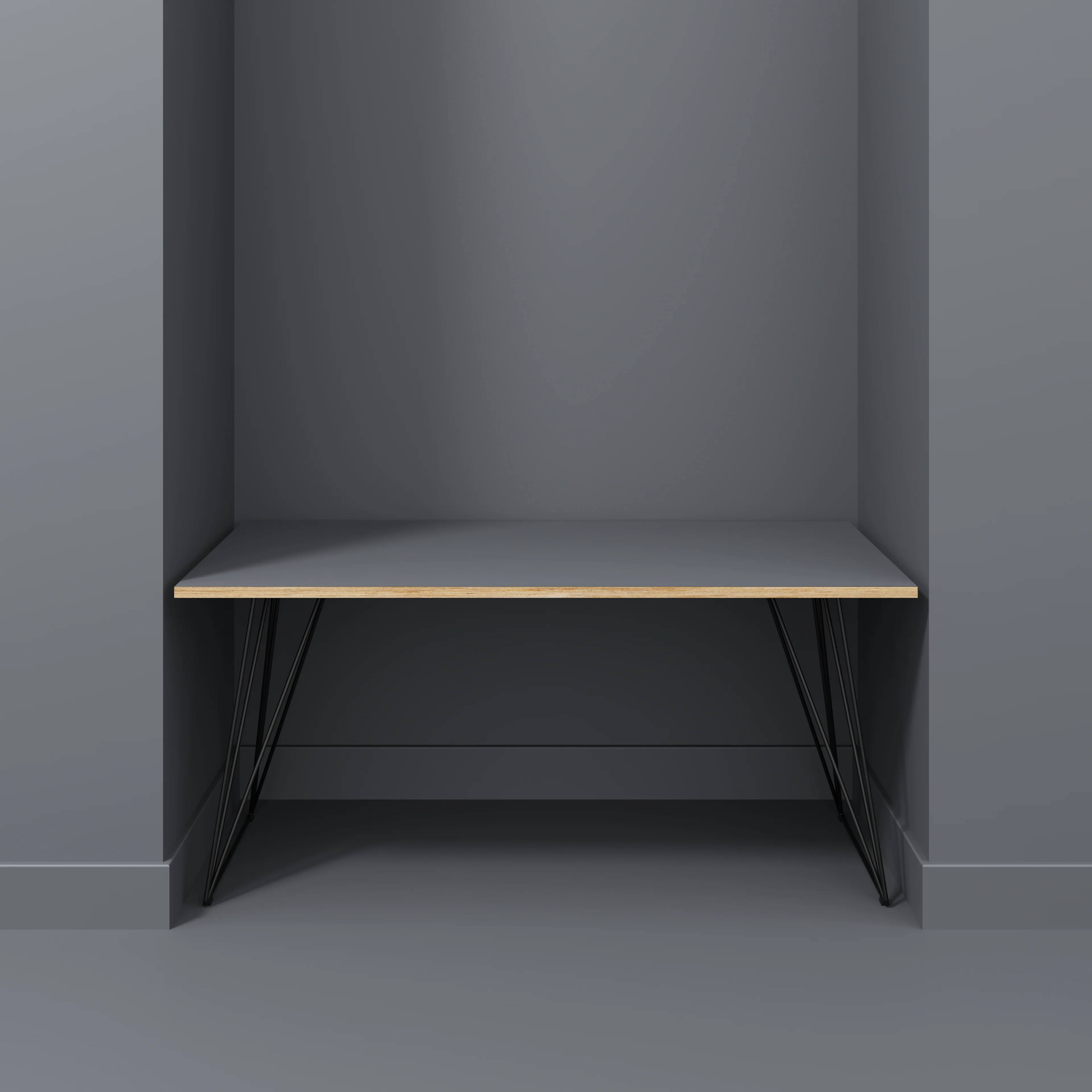 Plywood Desk with Black Wireframe Legs - Formica Tornado Grey - 1600(w) x 800(d) x 735(h) - Image 2