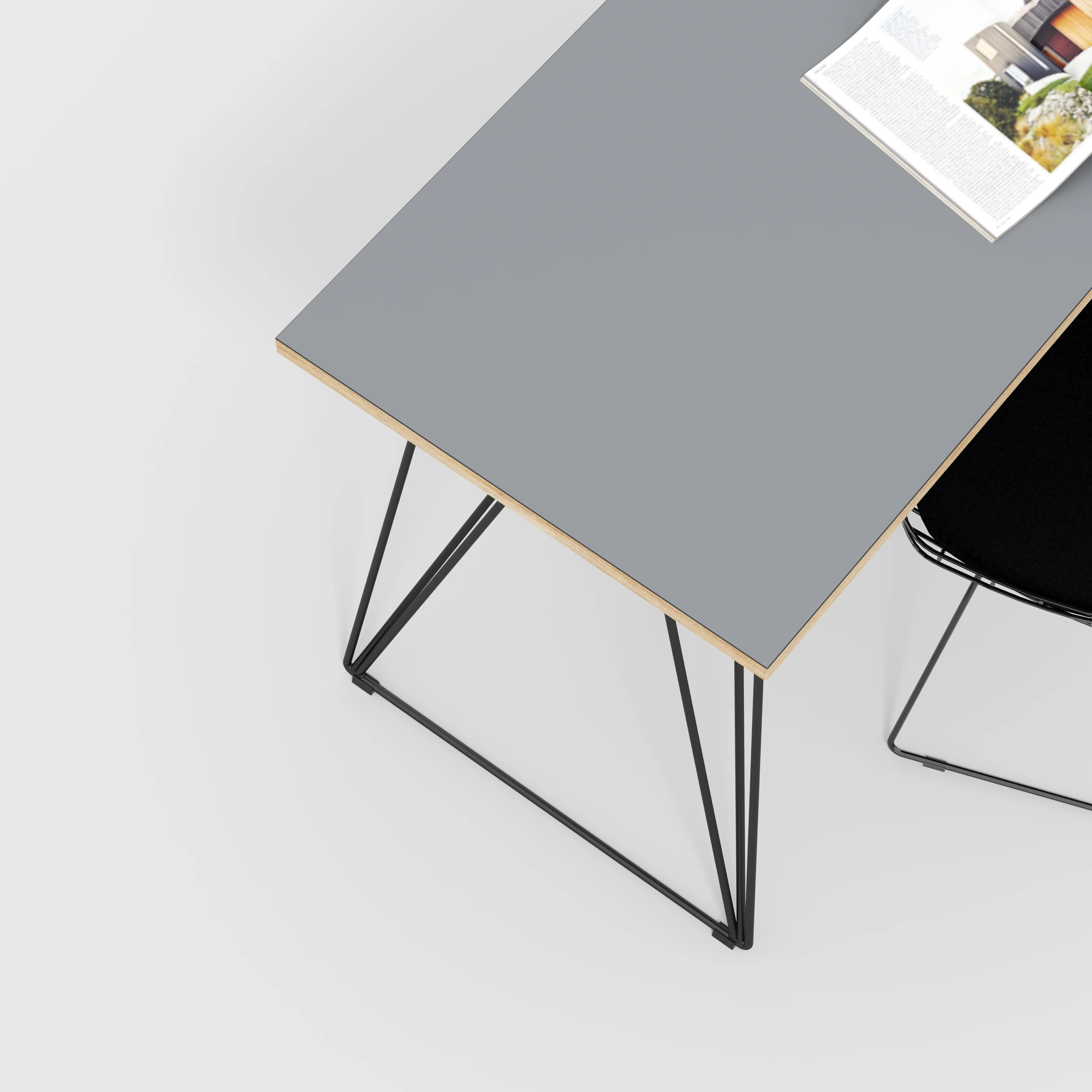 Plywood Desk with Black Wireframe Legs - Formica Tornado Grey - 1600(w) x 800(d) x 735(h) - Image 3