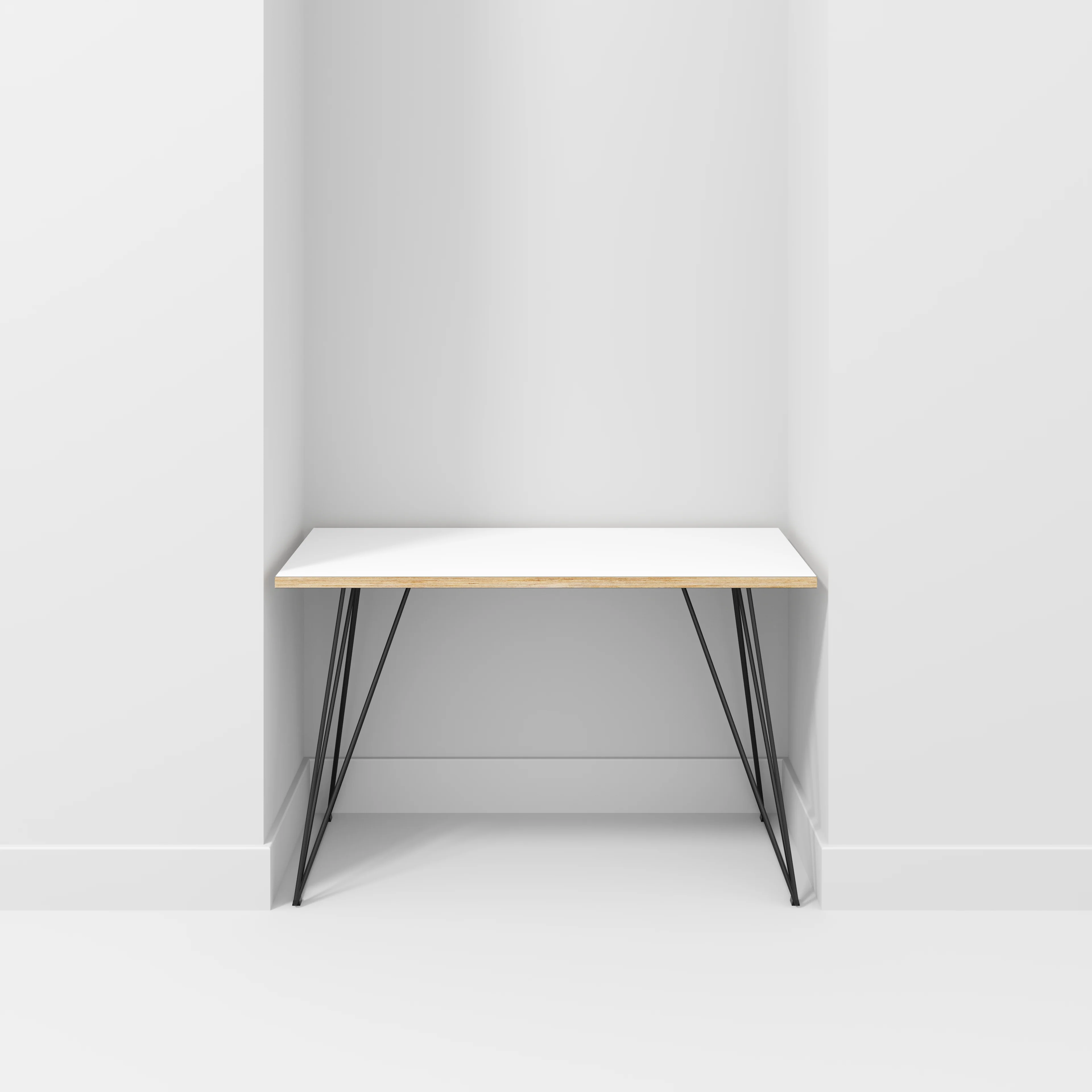 Plywood Desk with Black Wireframe Legs - Formica White - 1200(w) x 600(d) x 735(h) - Image 2