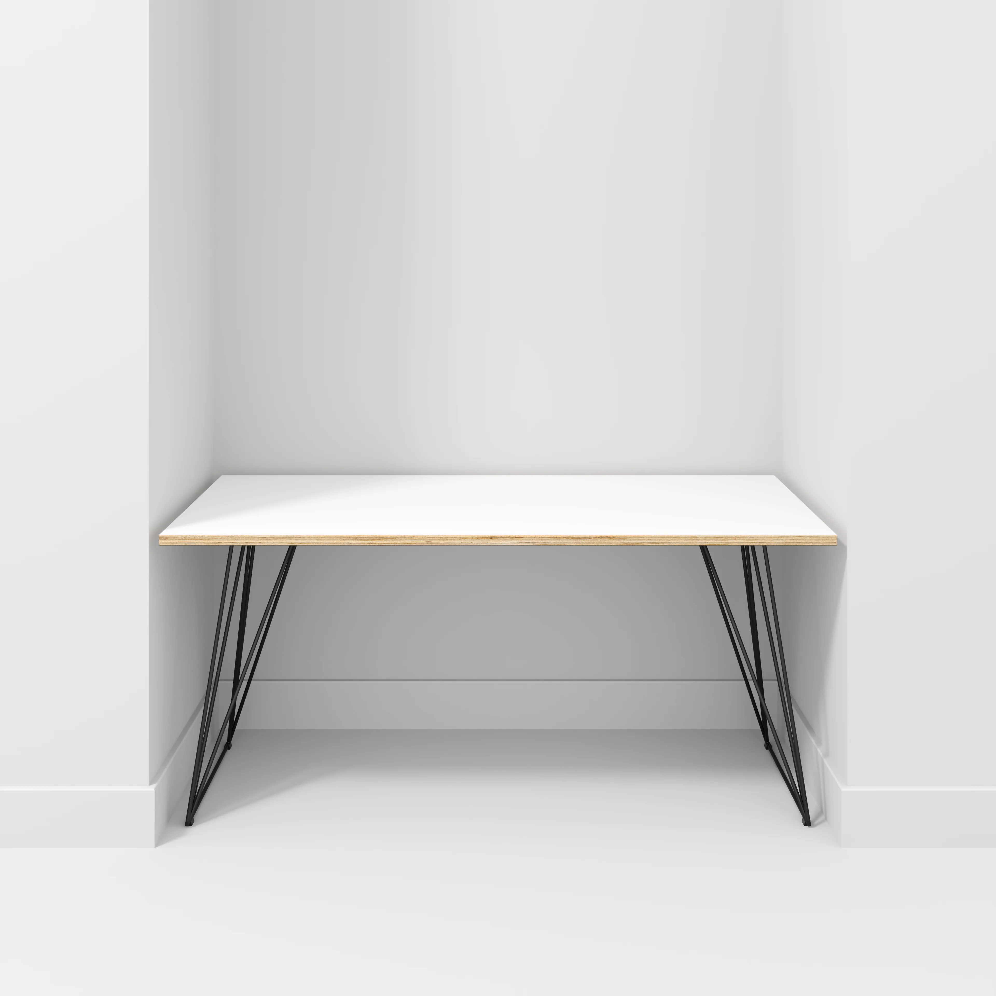 Plywood Desk with Black Wireframe Legs - Formica White - 1600(w) x 800(d) x 735(h) - Image 2