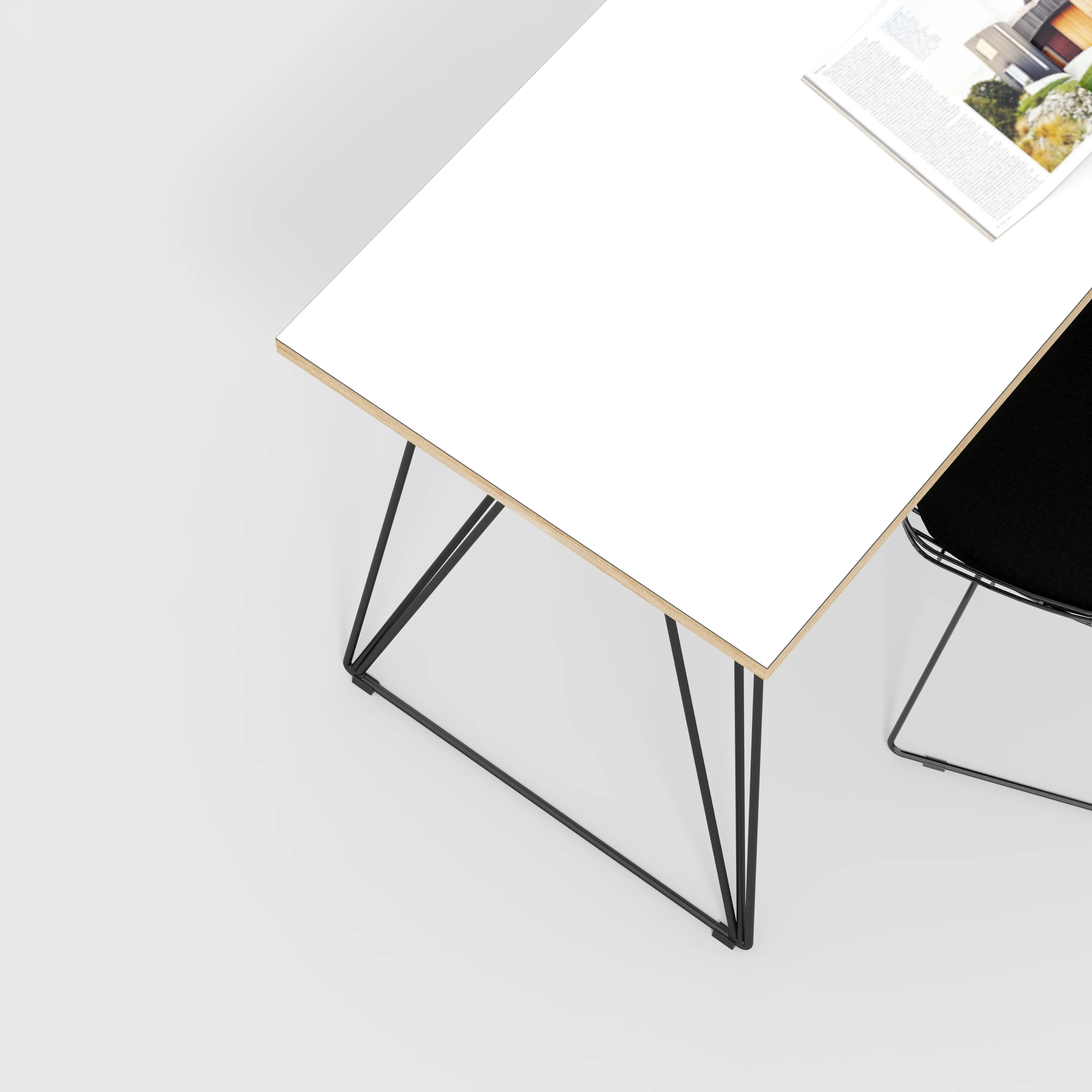 Plywood Desk with Black Wireframe Legs - Formica White - 1600(w) x 800(d) x 735(h) - Image 3