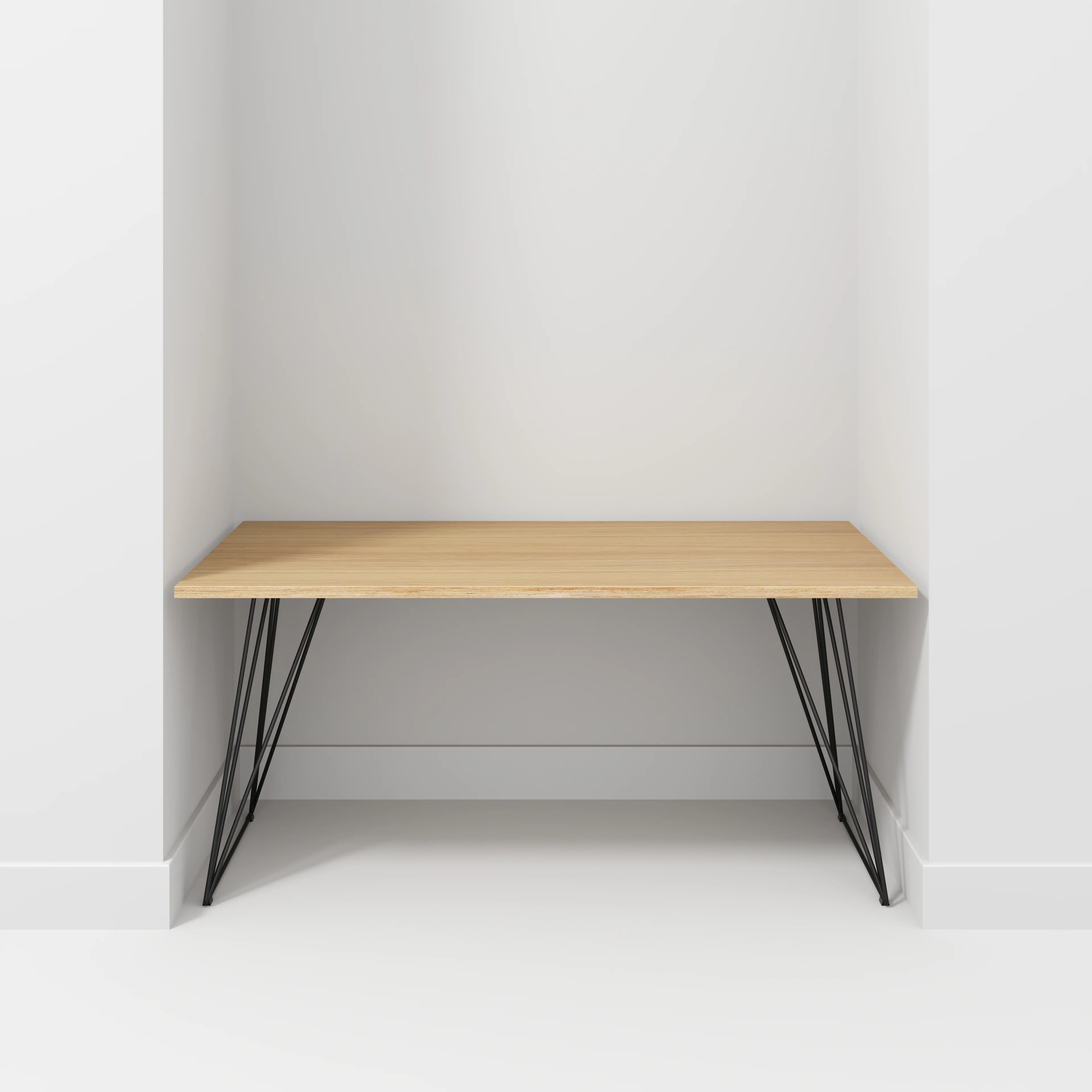 Plywood Desk with Black Wireframe Legs - Plywood Oak - 1600(w) x 800(d) x 735(h) - Image 2
