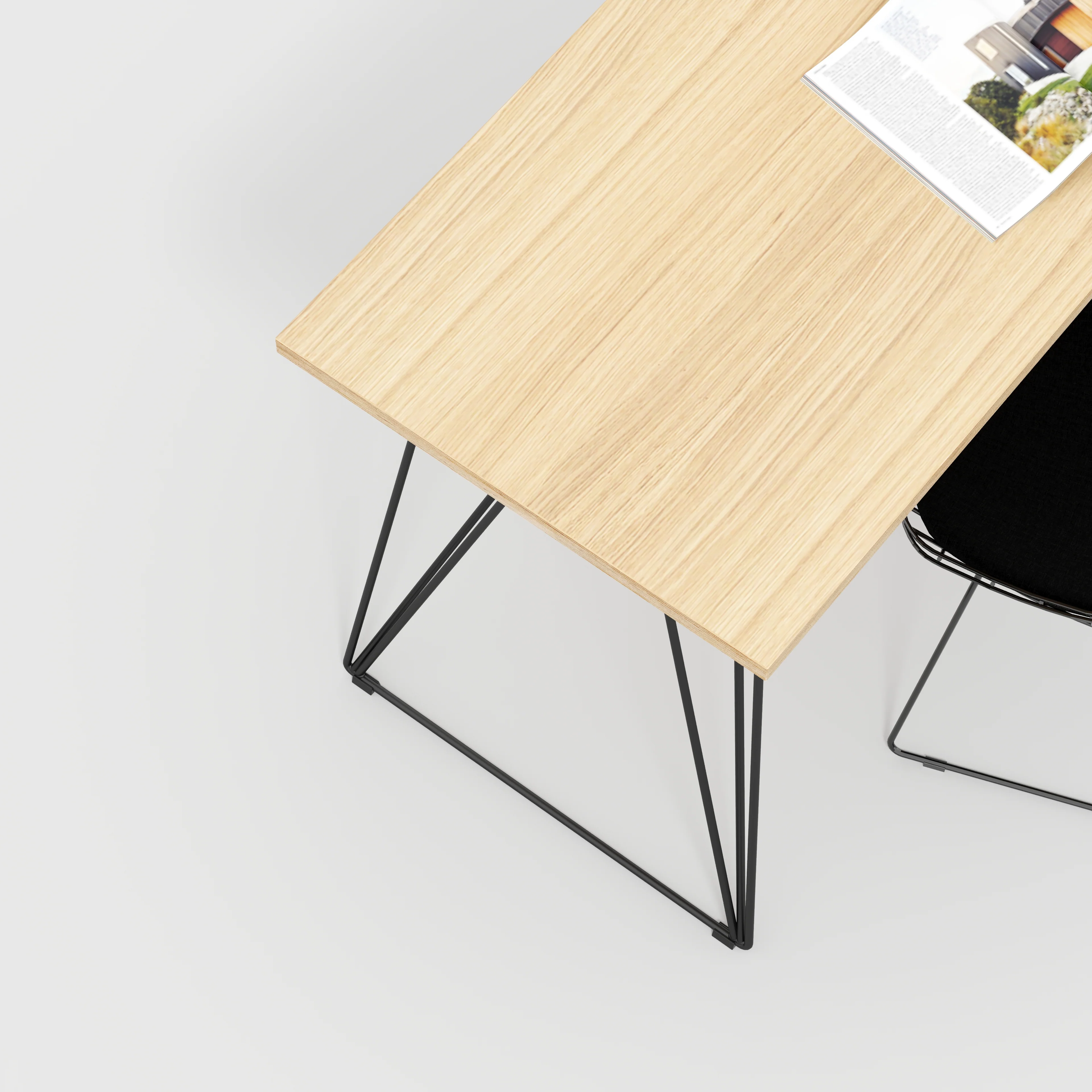 Plywood Desk with Black Wireframe Legs - Plywood Oak - 1600(w) x 800(d) x 735(h) - Image 3