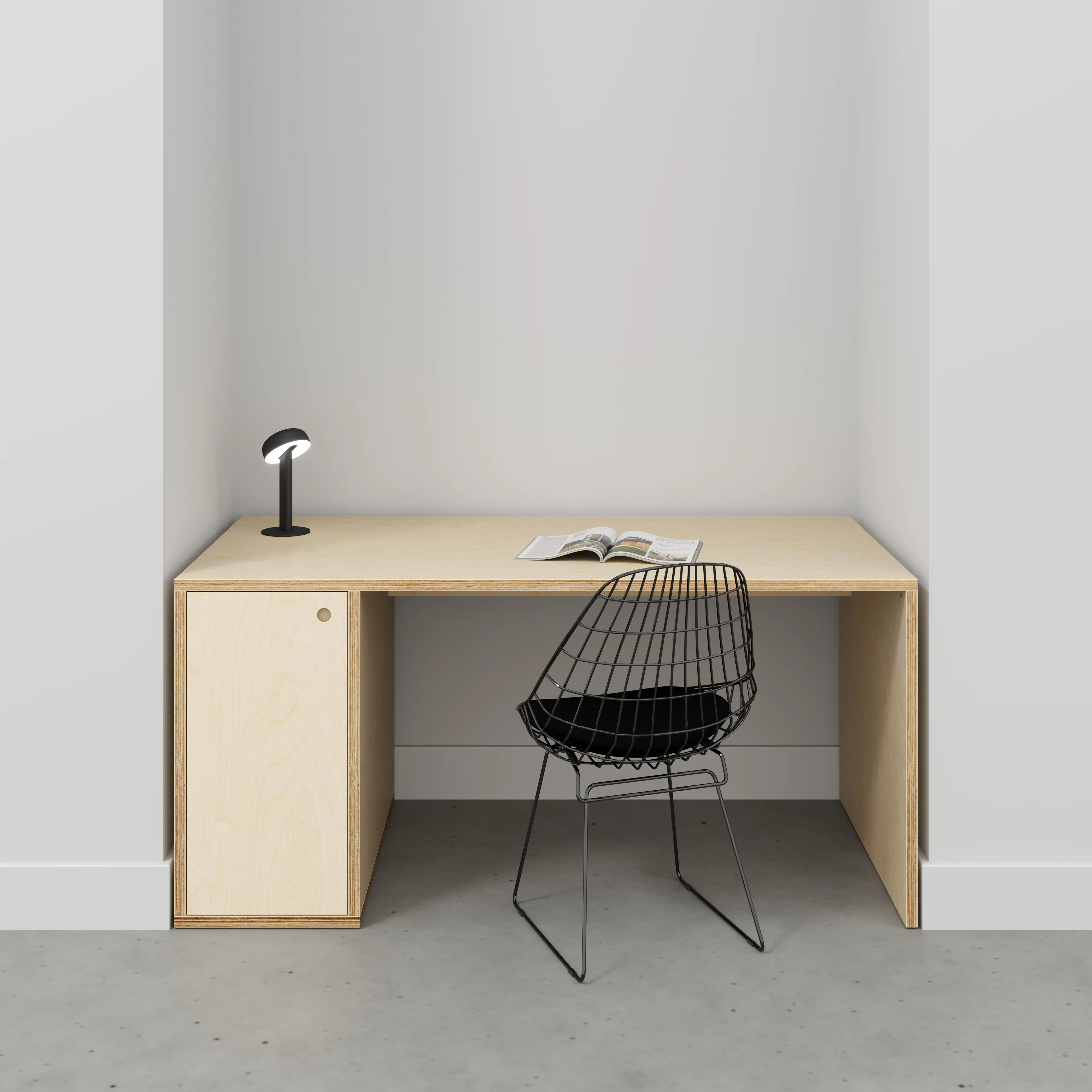 Plywood Desk with Storage Type 1 LH - Door - Plywood Birch - 1600(w) x 800(d) x 750(h) - Image 2