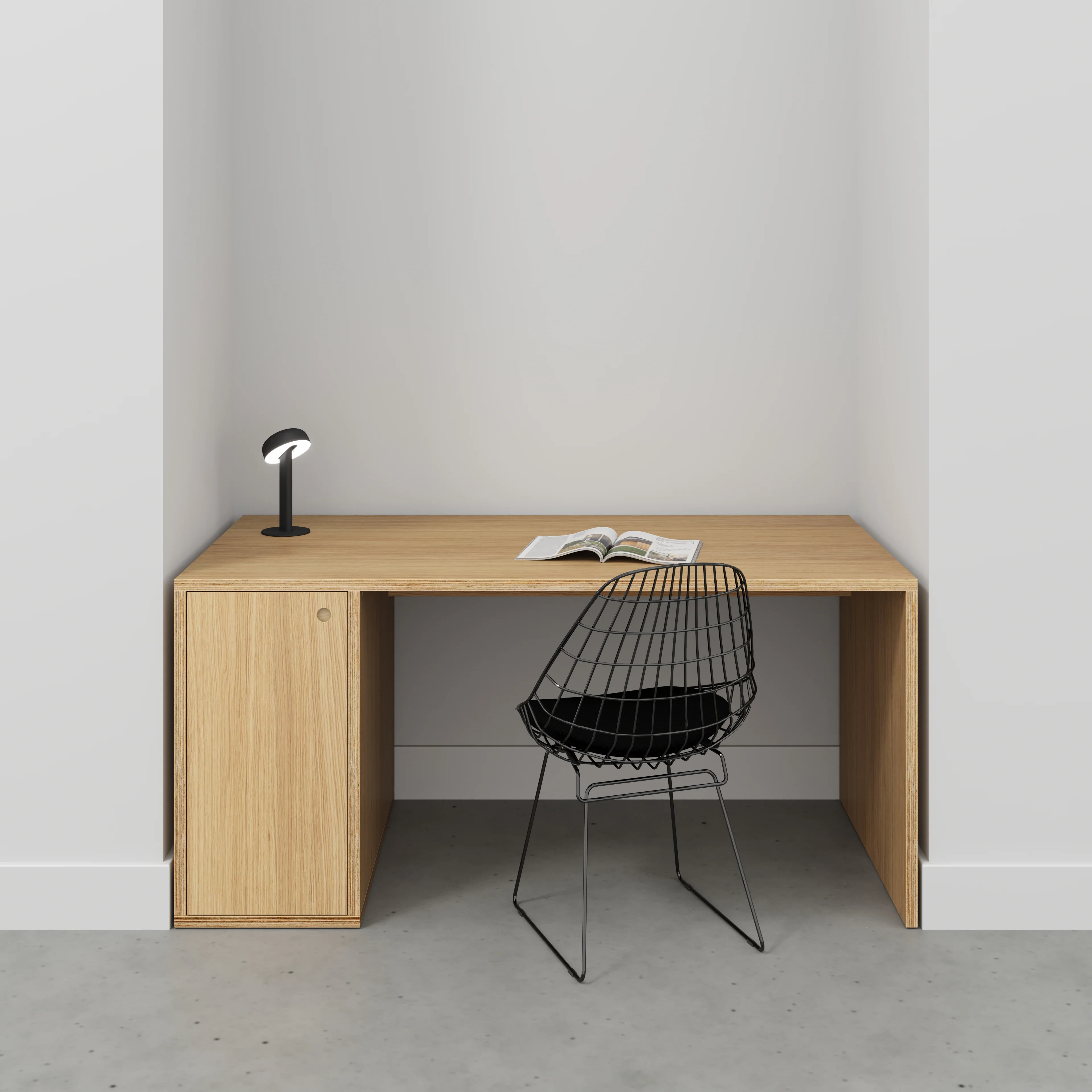 Plywood Desk with Storage Type 1 LH - Door - Plywood Oak - 1600(w) x 800(d) x 750(h) - Image 2