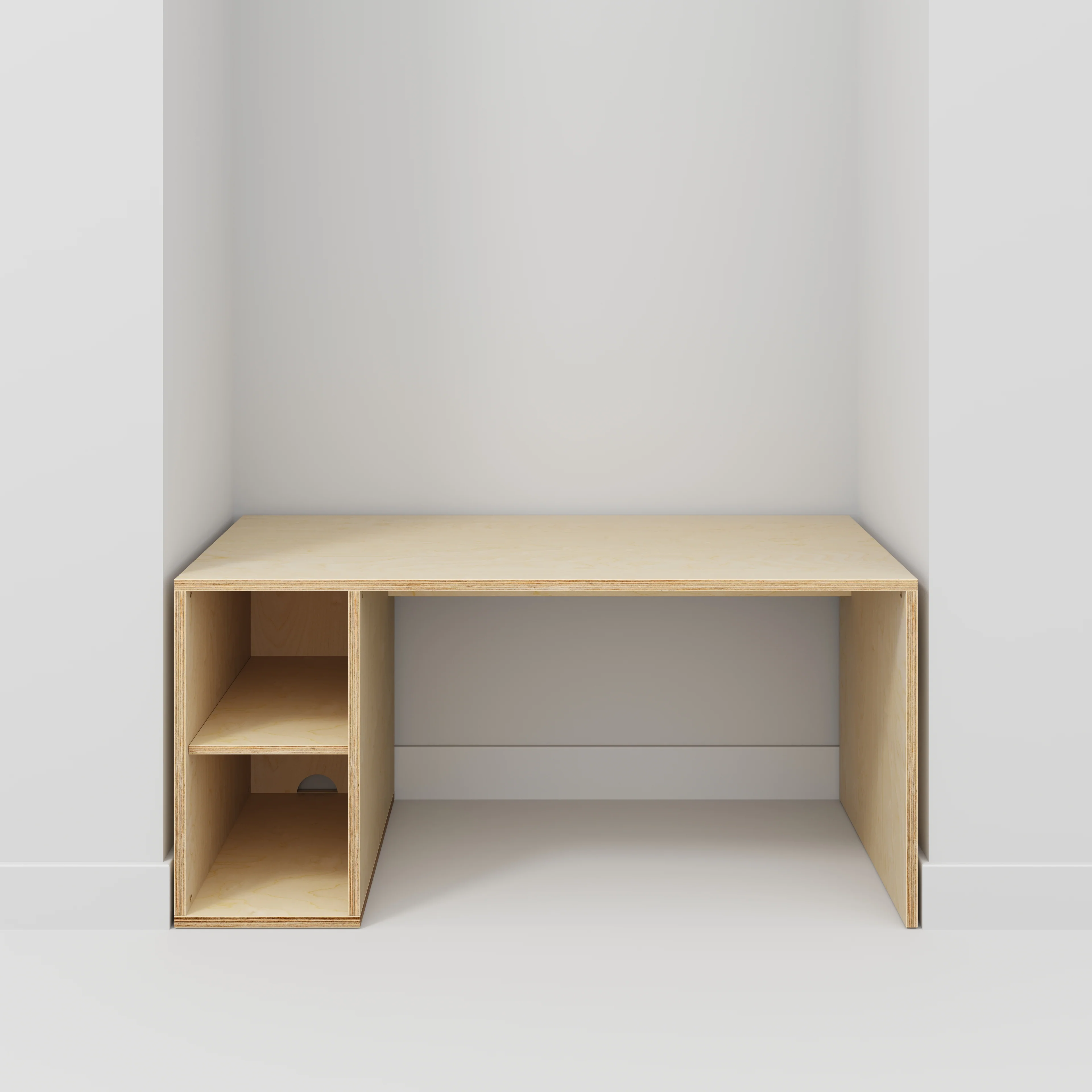 Plywood Desk with Storage Type 1 LH - Open Shelves - Plywood Birch - 1600(w) x 800(d) x 750(h) - Image 2
