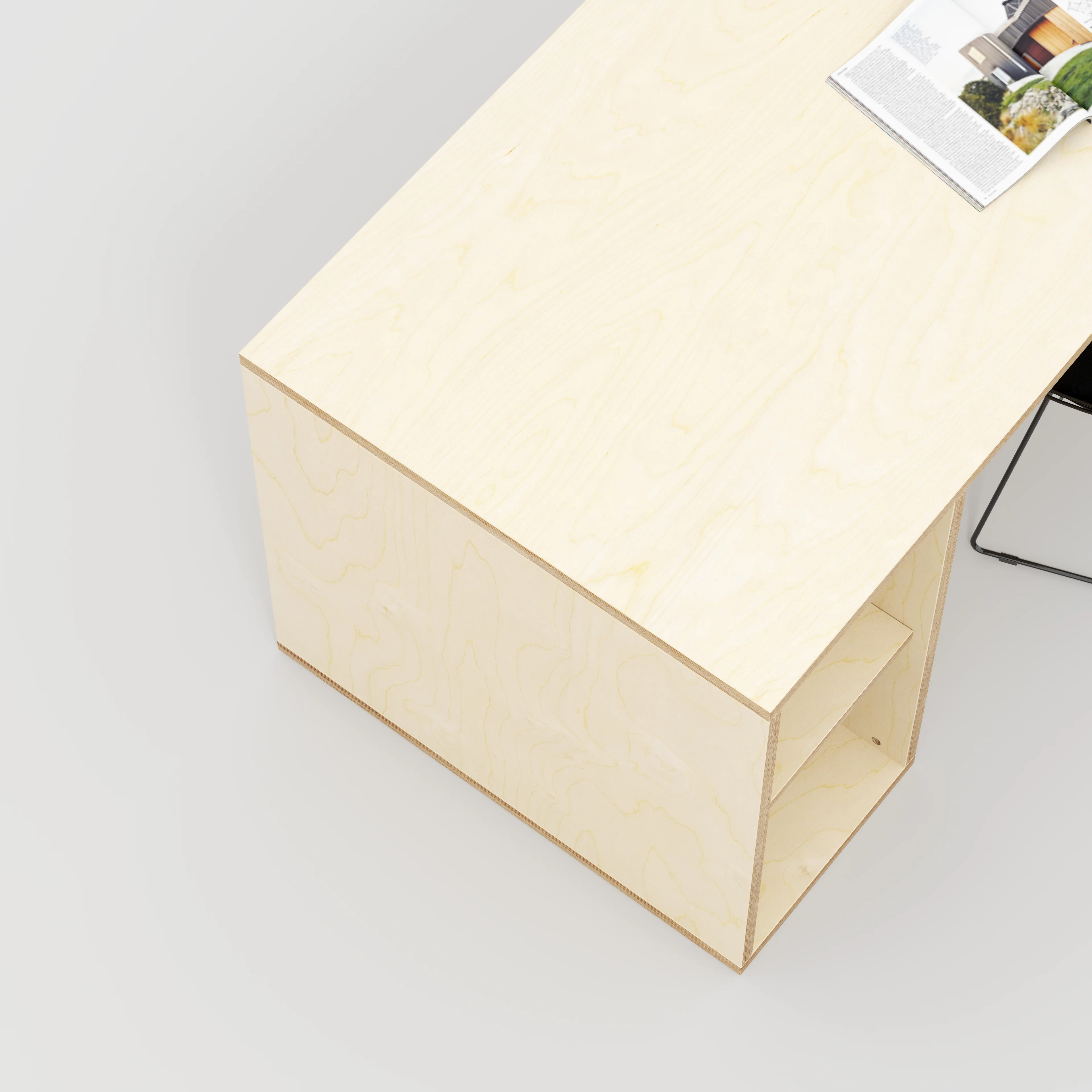 Plywood Desk with Storage Type 1 LH - Open Shelves - Plywood Birch - 1600(w) x 800(d) x 750(h) - Image 3
