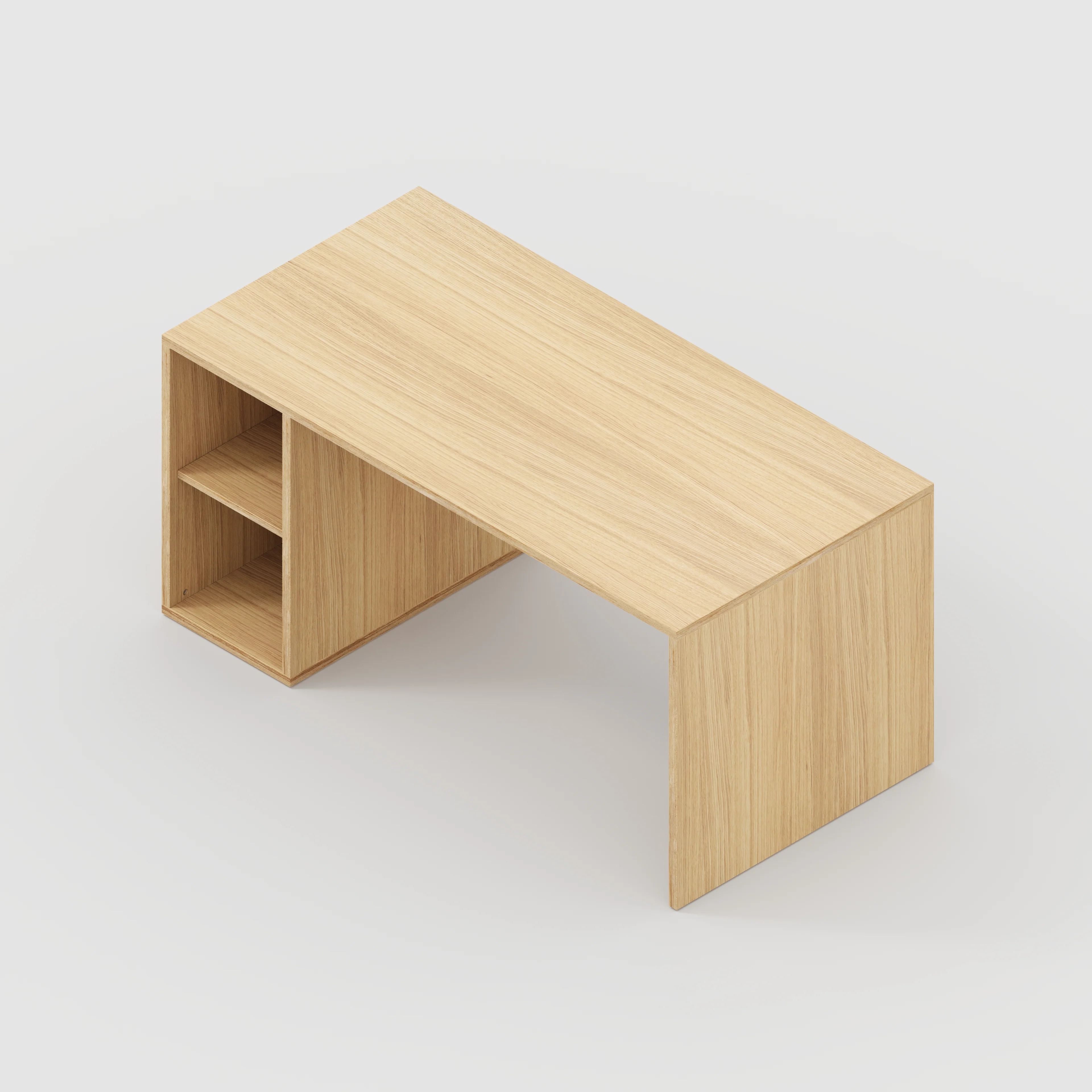 Plywood Desk with Storage Type 1 LH - Open Shelves - Plywood Oak - 1600(w) x 800(d) x 750(h) - Image 5
