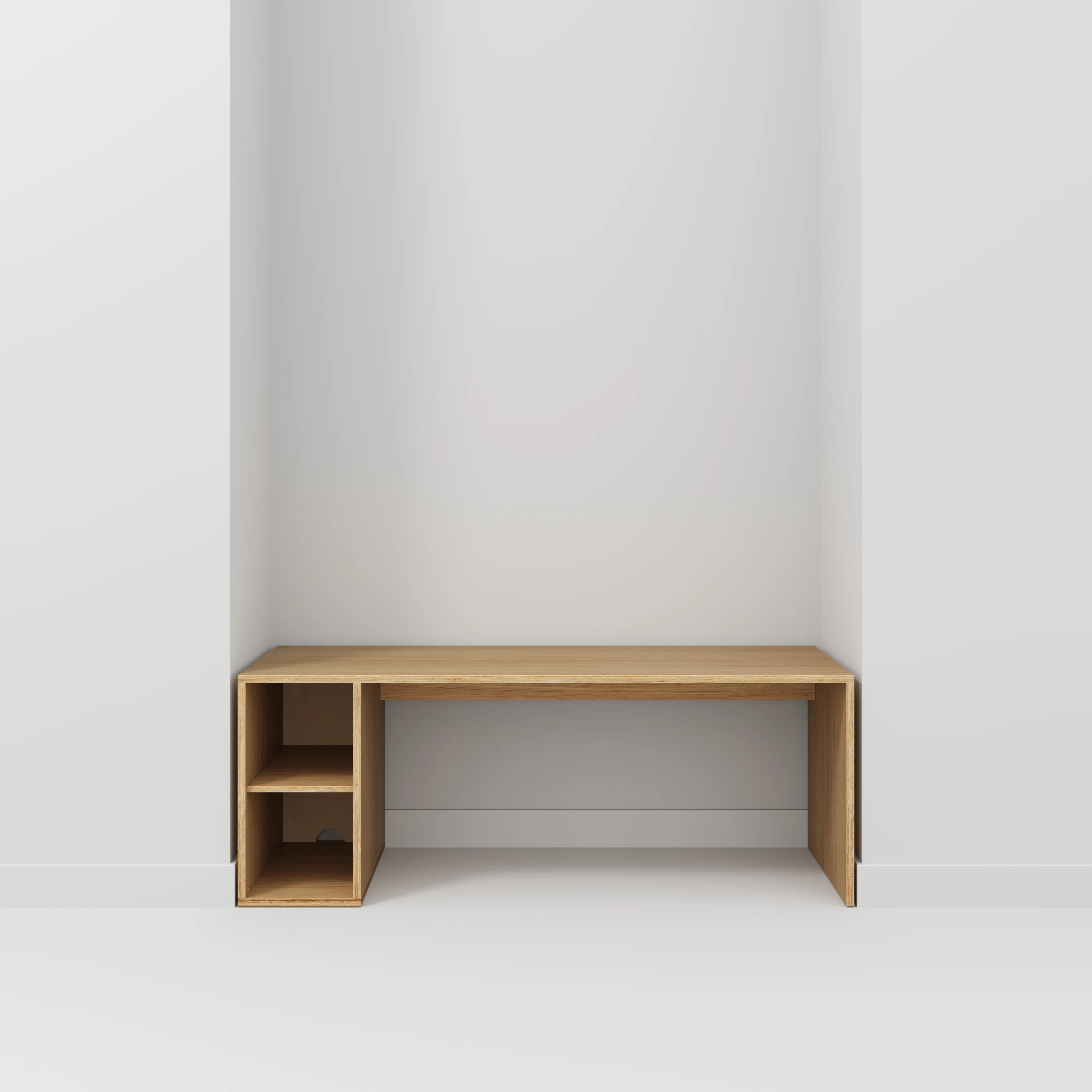Plywood Desk with Storage Type 1 LH - Open Shelves - Plywood Oak - 2000(w) x 800(d) x 750(h) - Image 2