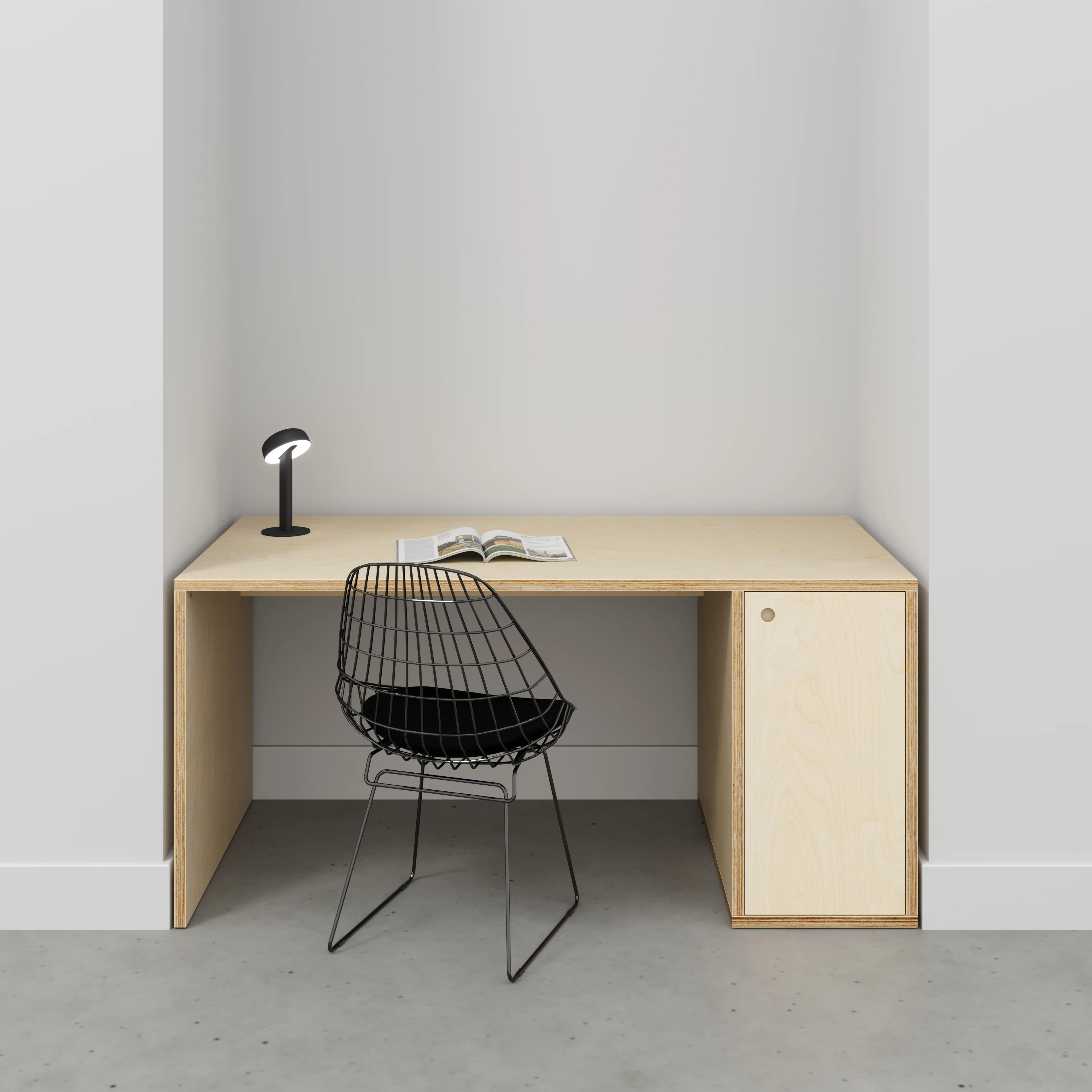 Plywood Desk with Storage Type 1 RH - Door - Plywood Birch - 1600(w) x 800(d) x 750(h) - Image 2