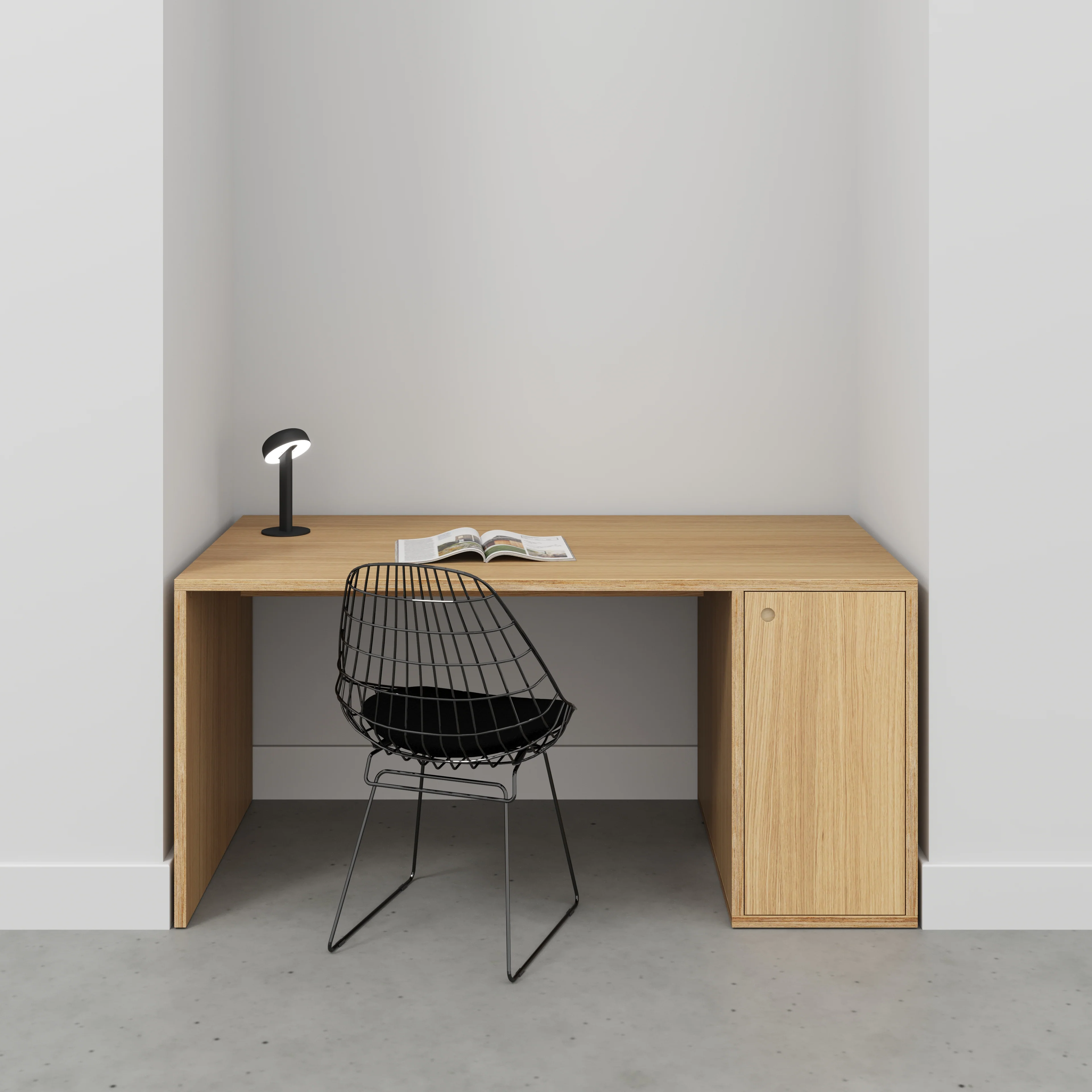 Plywood Desk with Storage Type 1 RH - Door - Plywood Oak - 1600(w) x 800(d) x 750(h) - Image 2