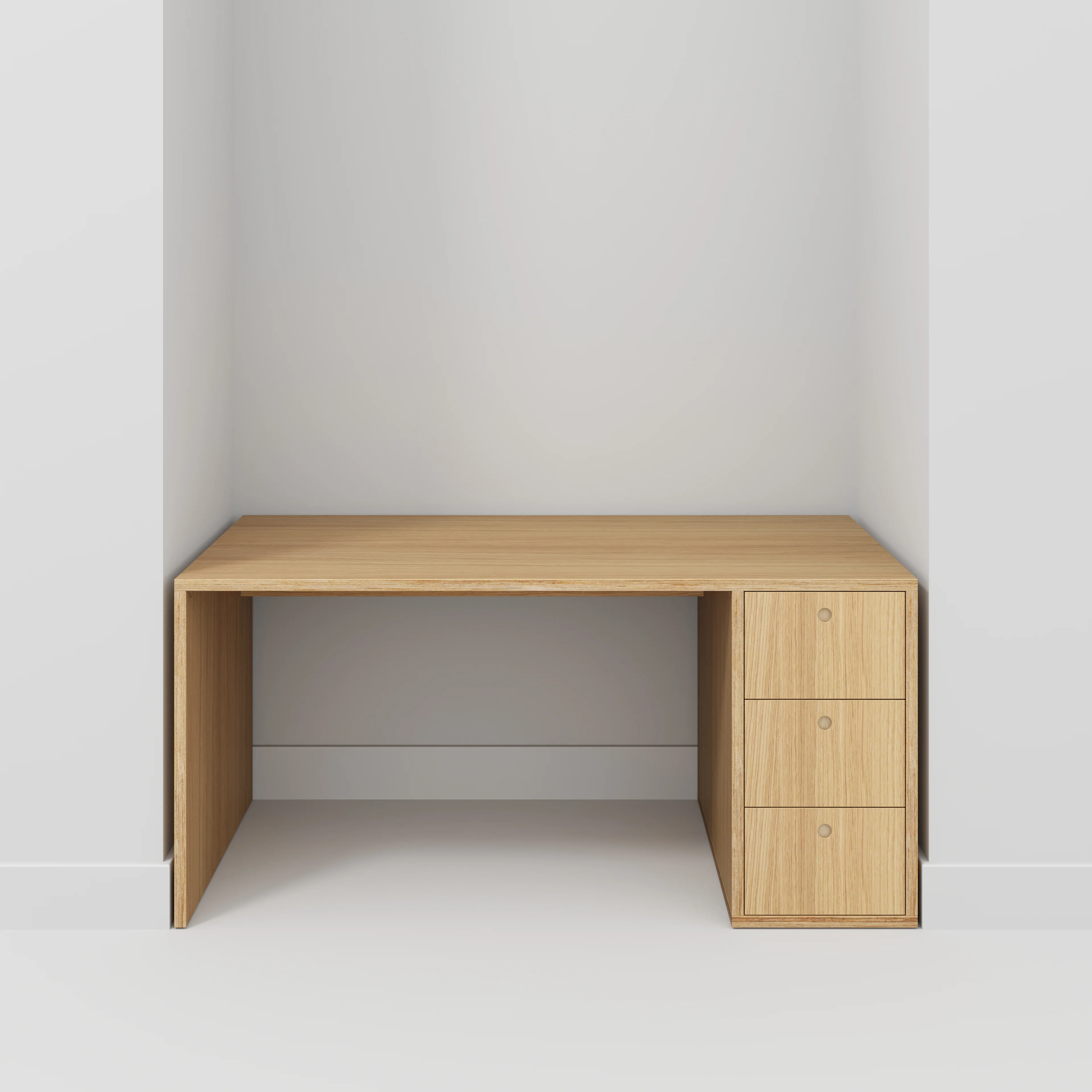 Plywood Desk with Storage Type 1 RH - Drawers - Plywood Oak - 1600(w) x 800(d) x 750(h) - Image 2