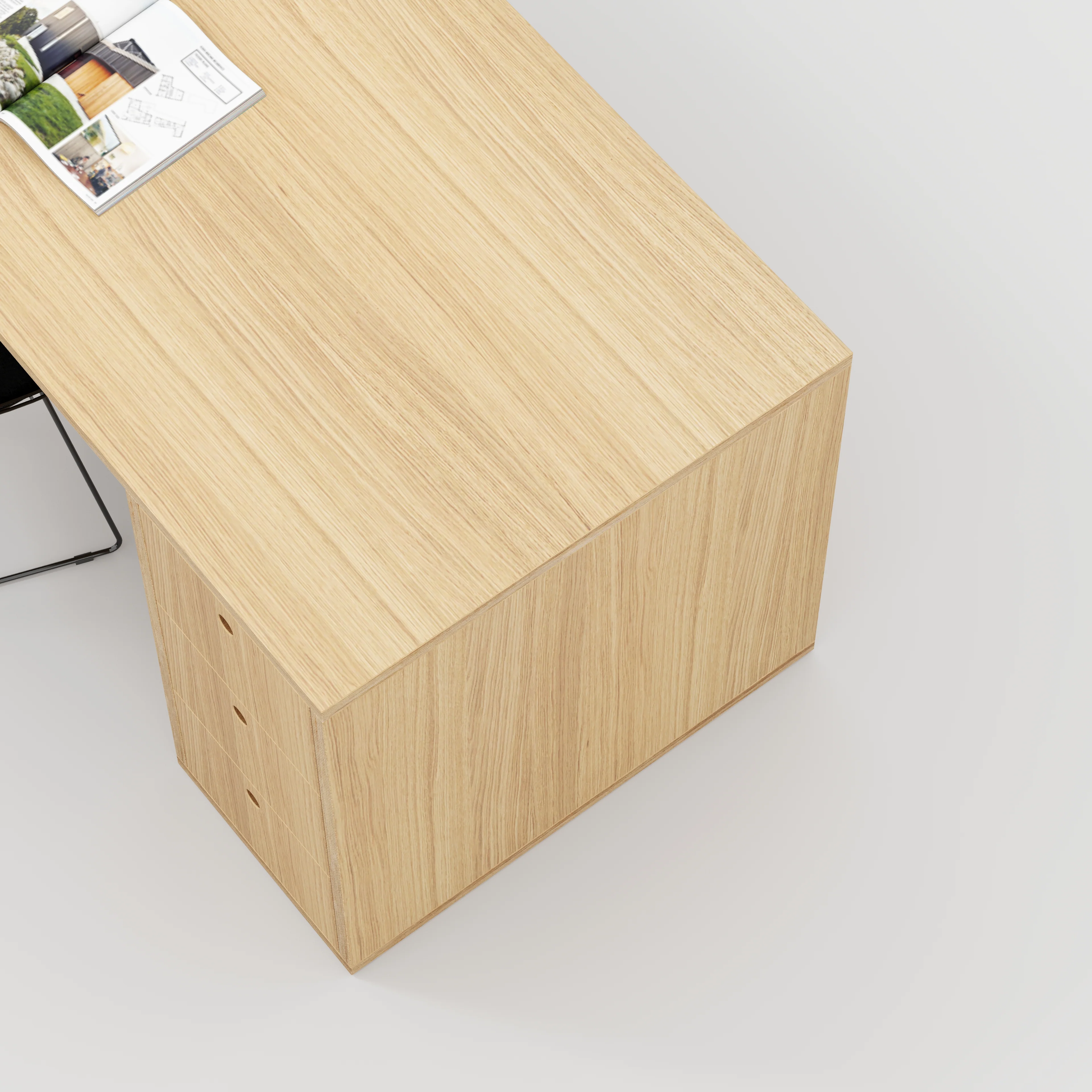 Plywood Desk with Storage Type 1 RH - Drawers - Plywood Oak - 2000(w) x 800(d) x 750(h) - Image 3