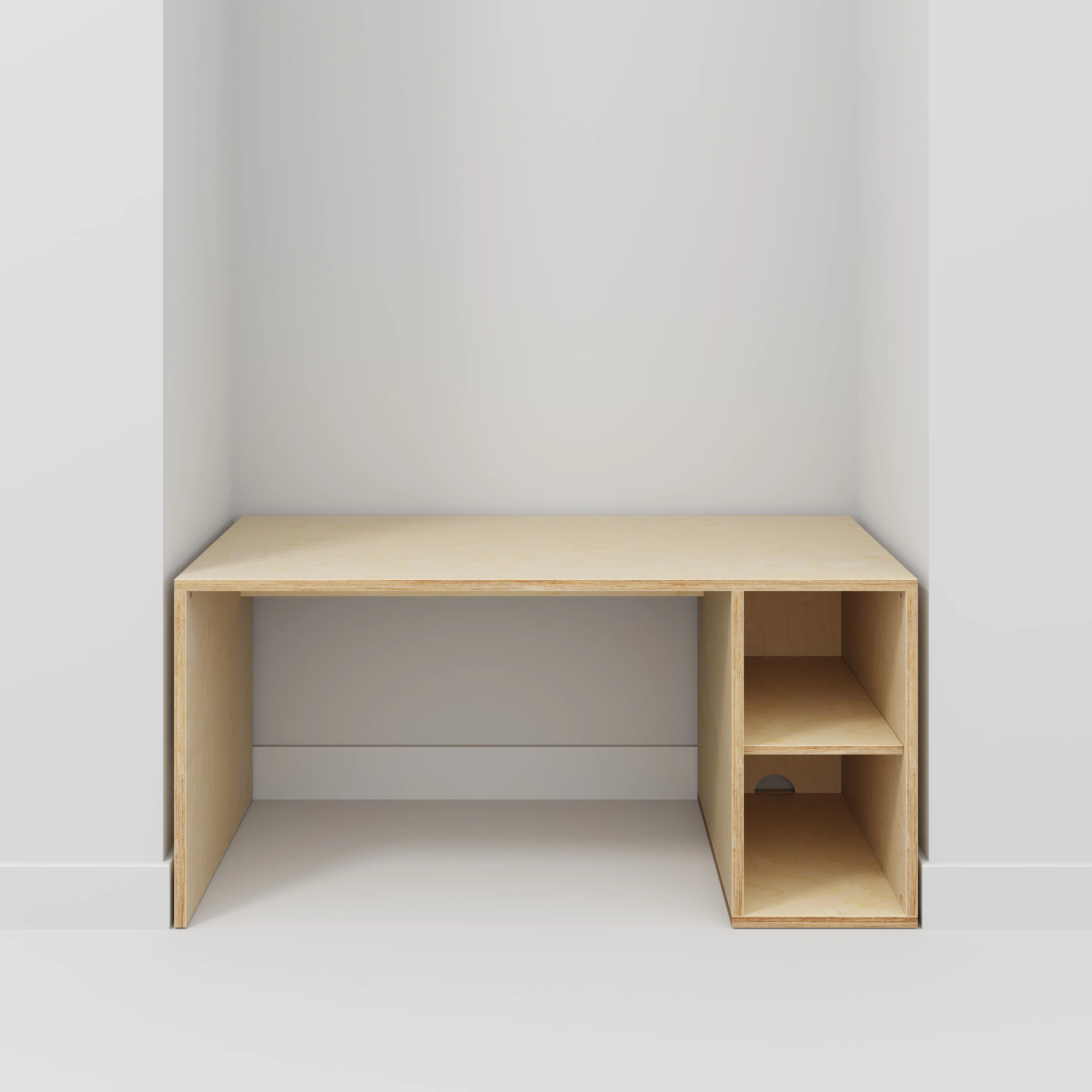 Plywood Desk with Storage Type 1 RH - Open Shelves - Plywood Birch - 1600(w) x 800(d) x 750(h) - Image 2