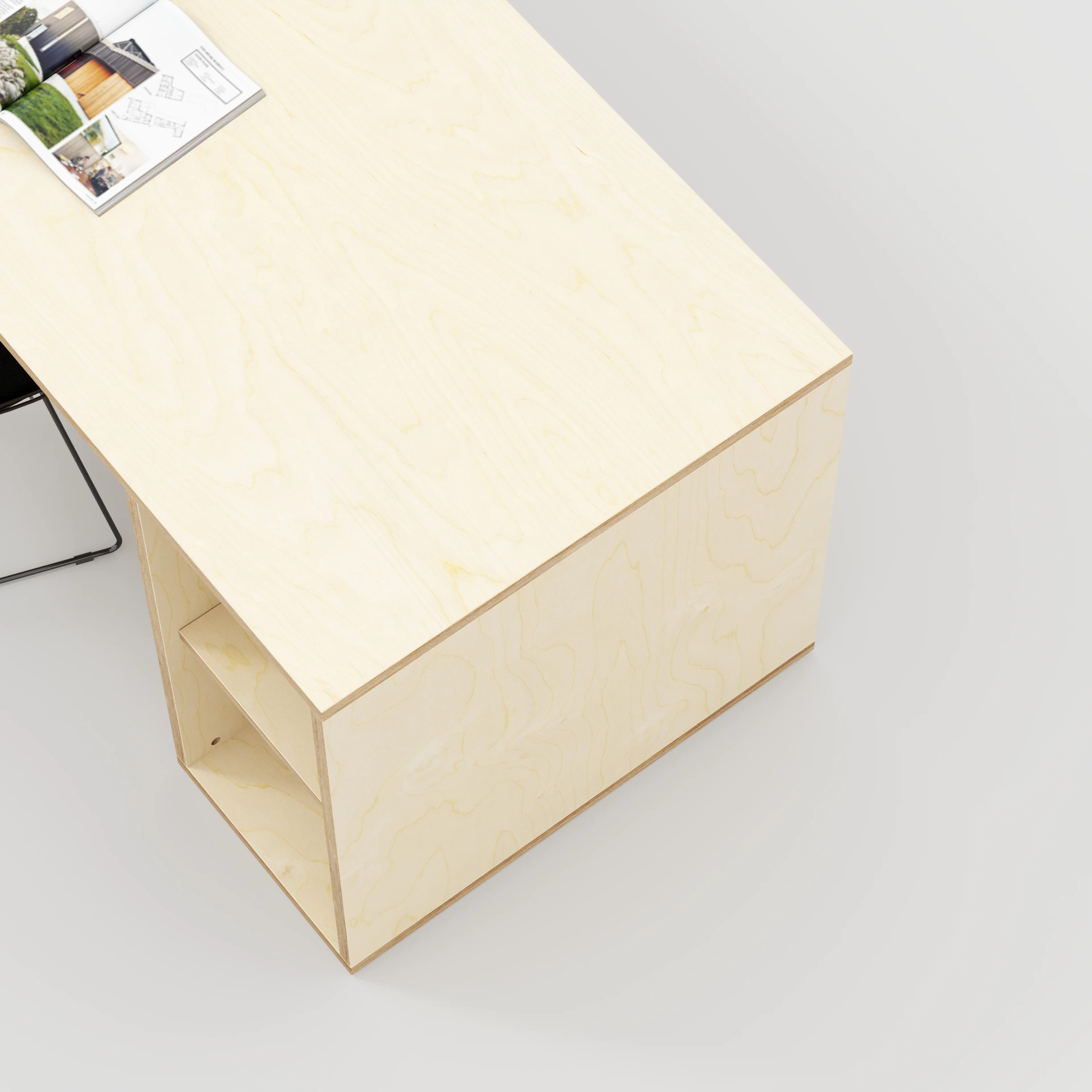 Plywood Desk with Storage Type 1 RH - Open Shelves - Plywood Birch - 2000(w) x 800(d) x 750(h) - Image 3