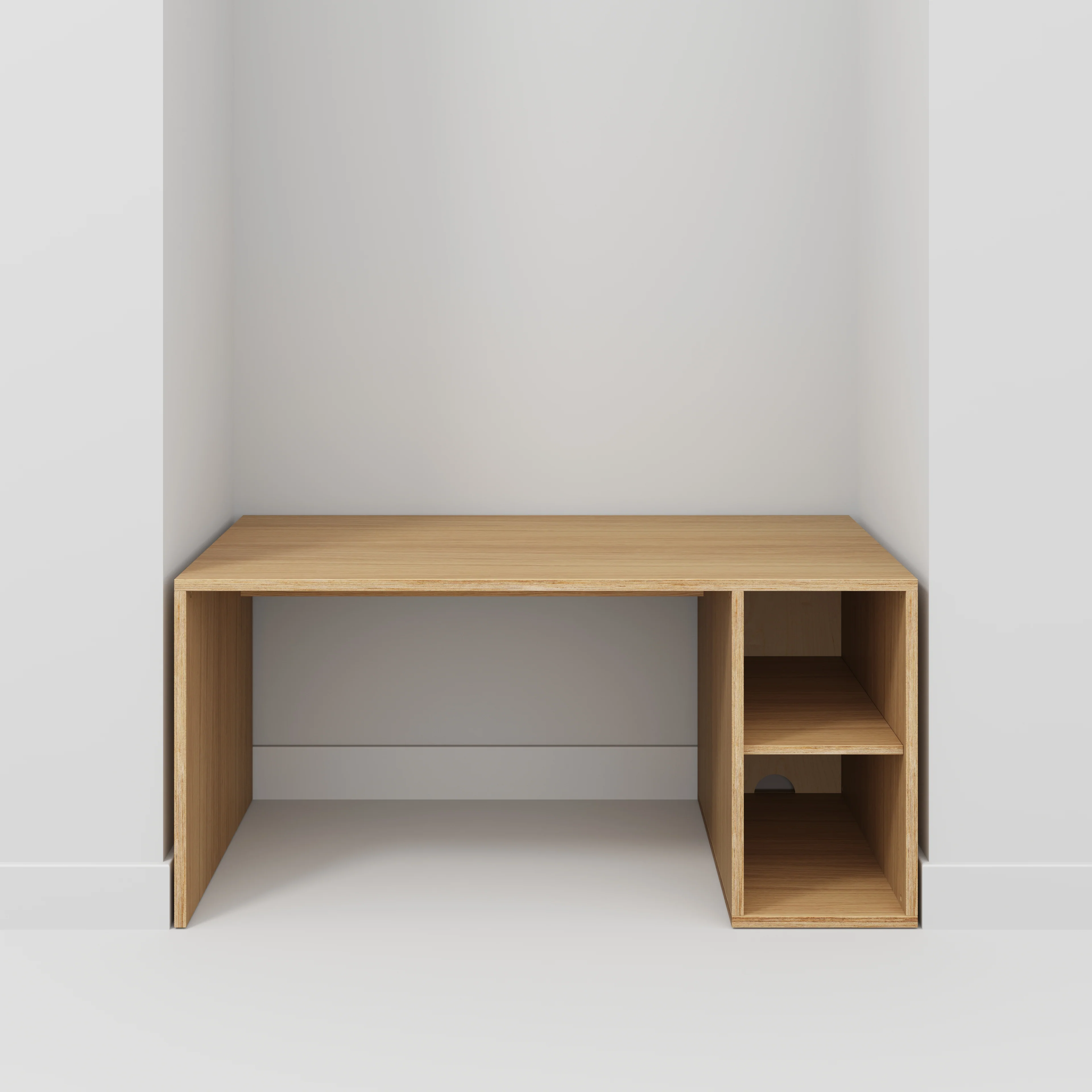 Plywood Desk with Storage Type 1 RH - Open Shelves - Plywood Oak - 1600(w) x 800(d) x 750(h) - Image 2