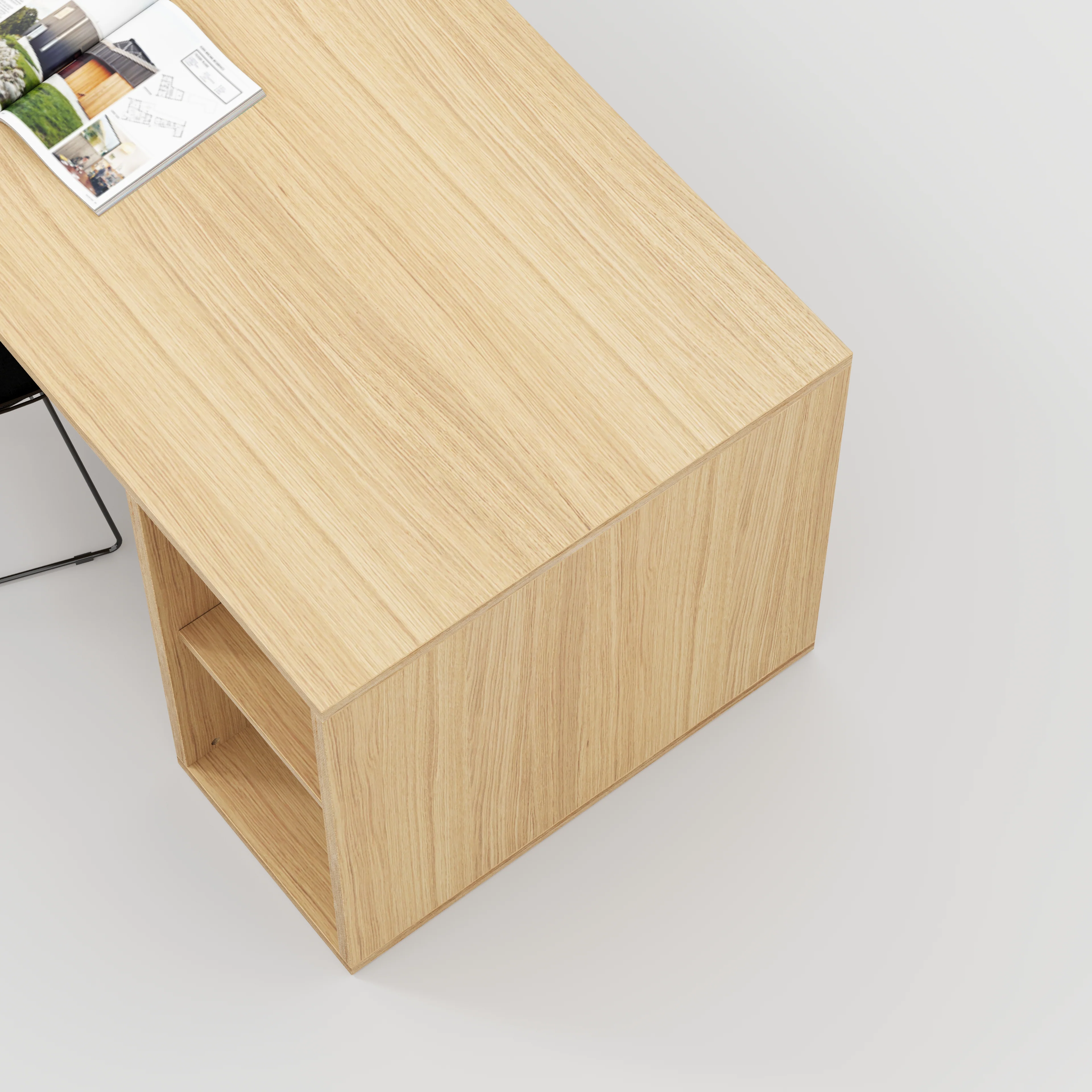 Plywood Desk with Storage Type 1 RH - Open Shelves - Plywood Oak - 1600(w) x 800(d) x 750(h) - Image 3