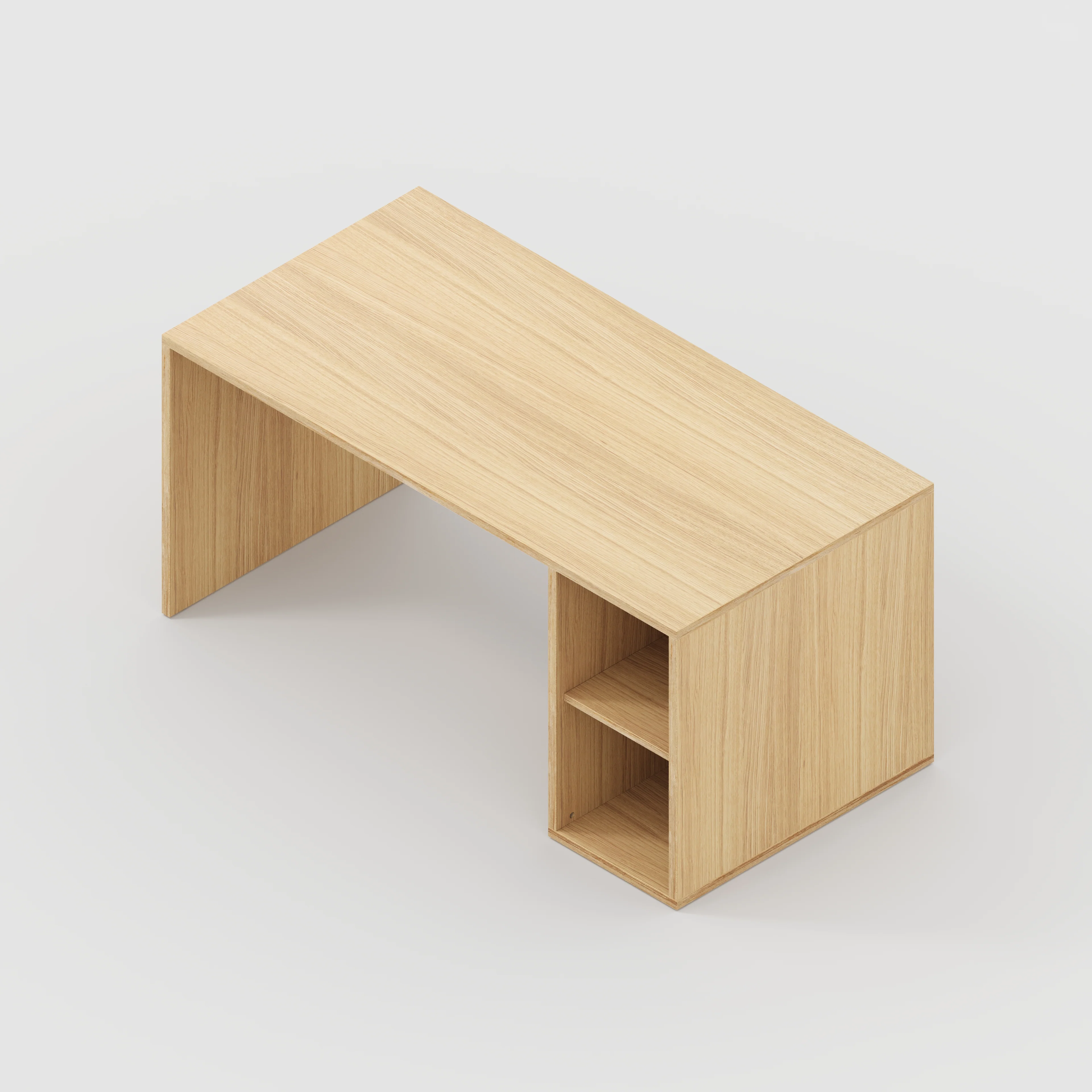 Plywood Desk with Storage Type 1 RH - Open Shelves - Plywood Oak - 1600(w) x 800(d) x 750(h) - Image 5