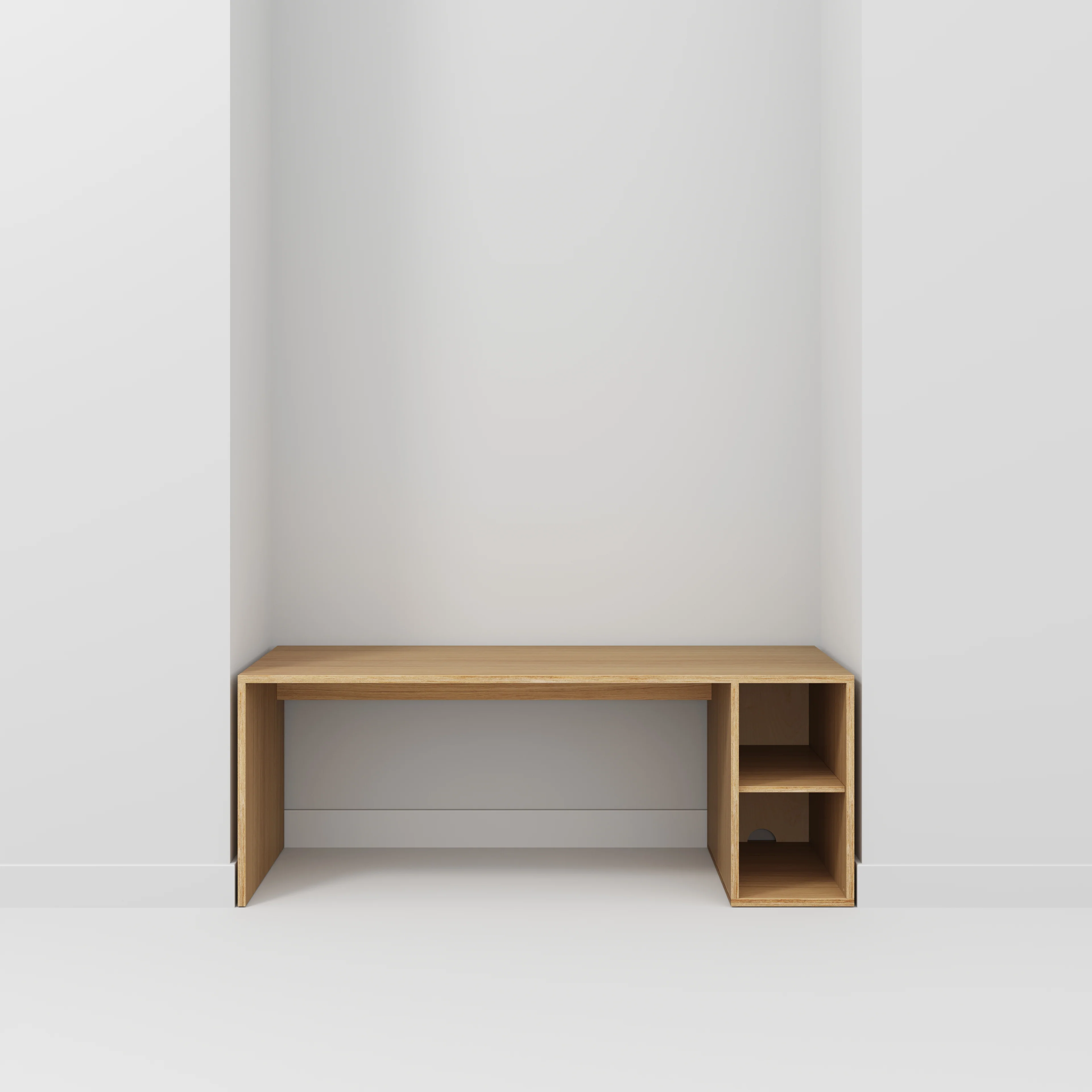 Plywood Desk with Storage Type 1 RH - Open Shelves - Plywood Oak - 2000(w) x 800(d) x 750(h) - Image 2