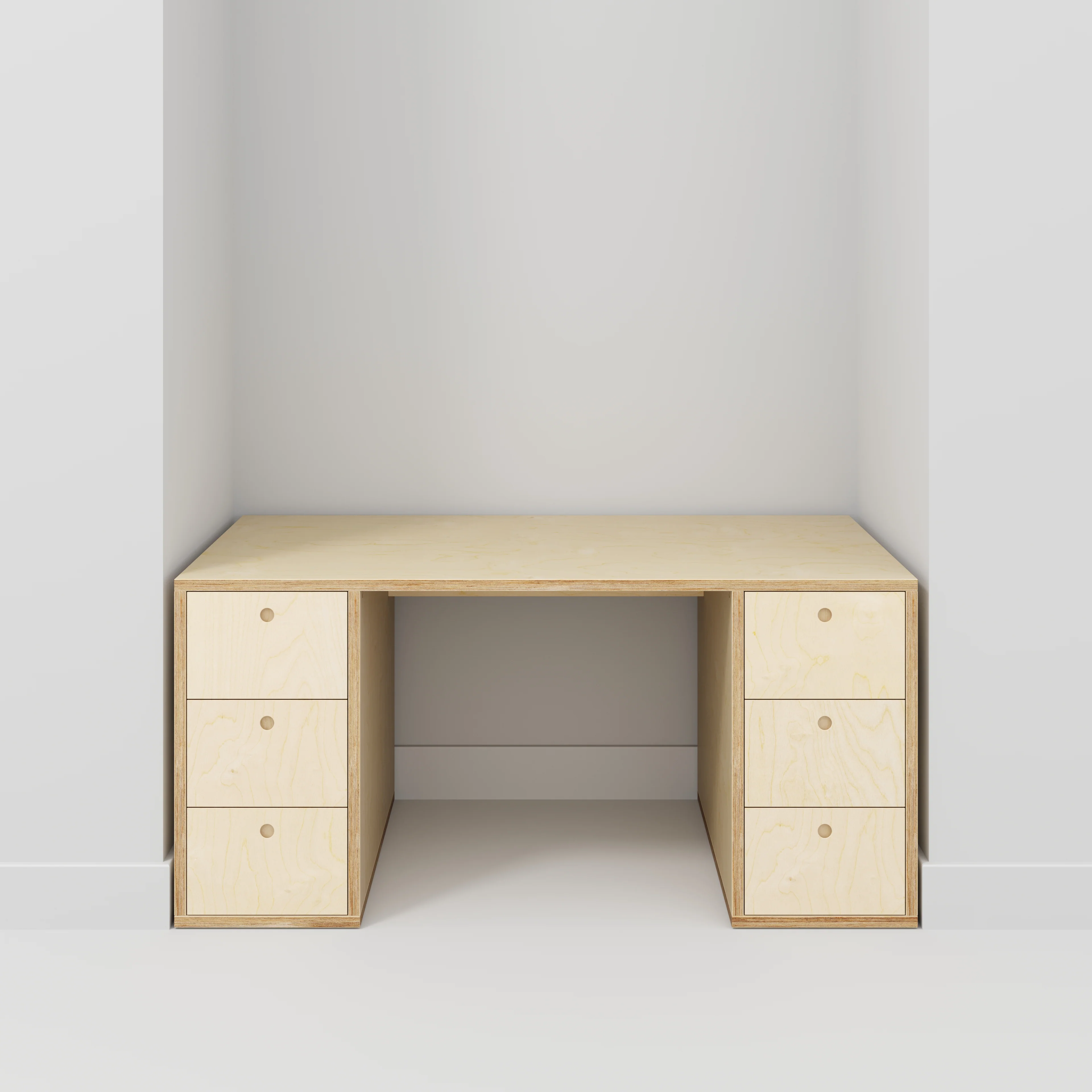 Plywood Desk with Storage Type 2 - Drawers - Plywood Birch - 1600(w) x 800(d) x 750(h) - Image 2