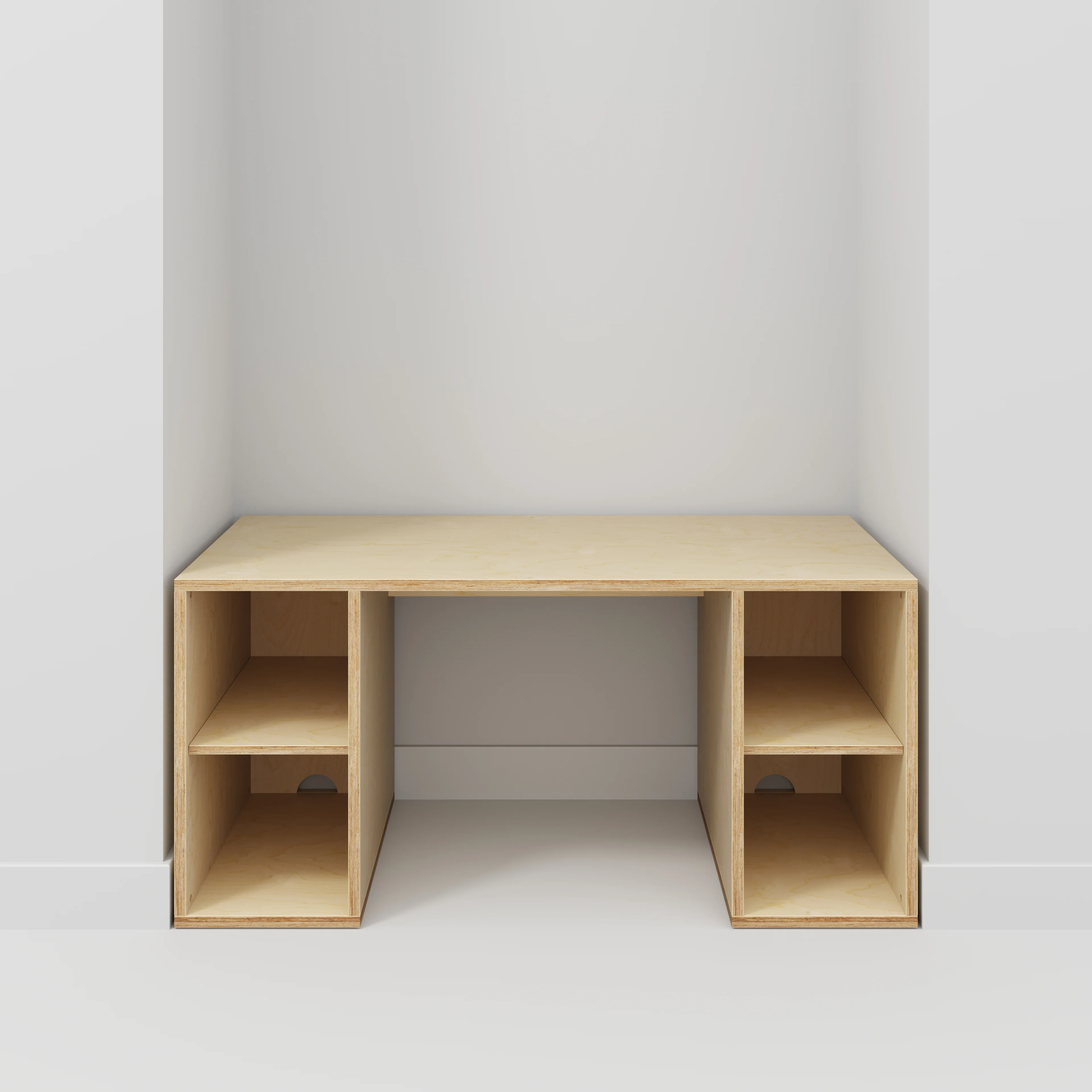 Plywood Desk with Storage Type 2 - Open Shelves - Plywood Birch - 1600(w) x 800(d) x 750(h) - Image 2