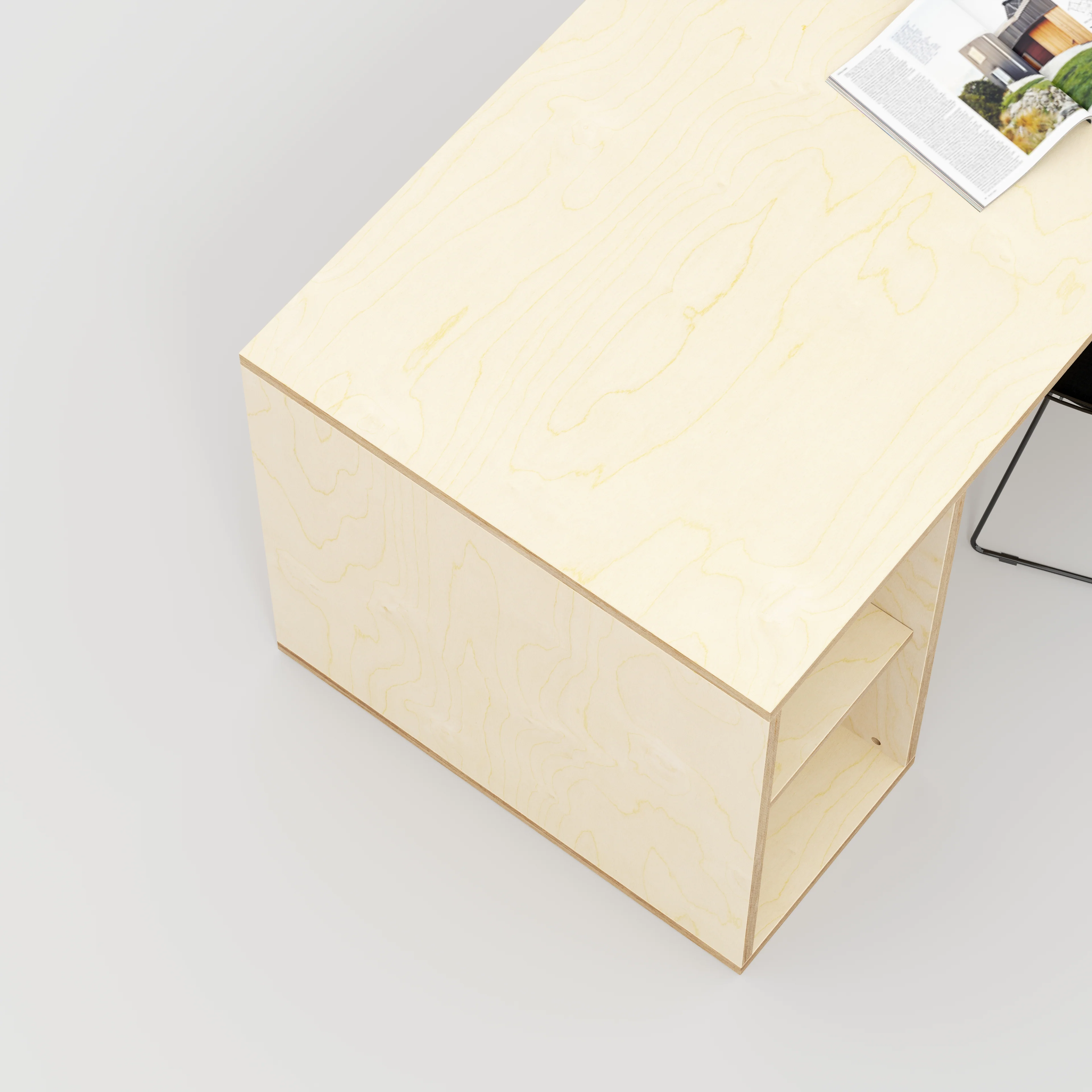 Plywood Desk with Storage Type 2 - Open Shelves - Plywood Birch - 1600(w) x 800(d) x 750(h) - Image 3
