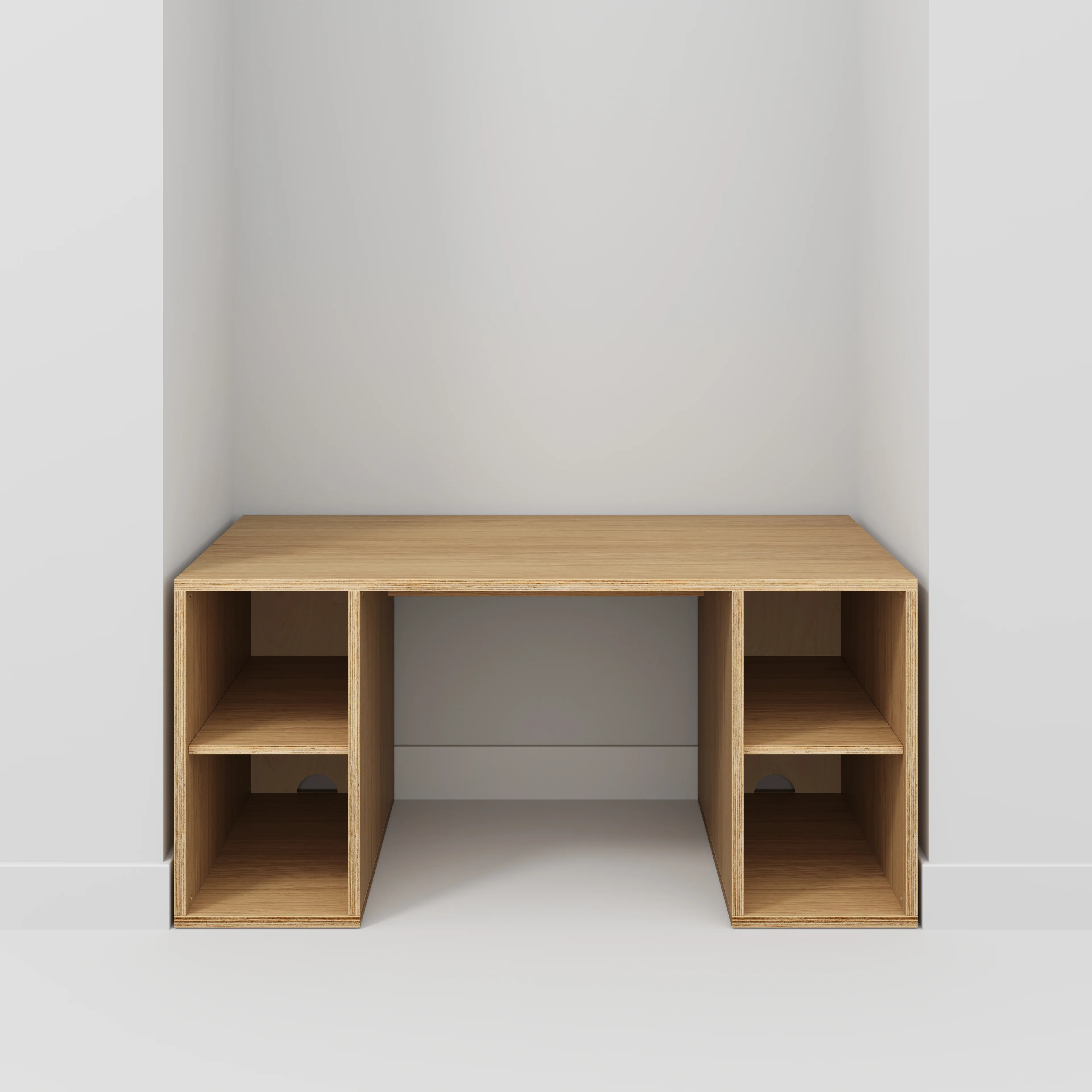 Plywood Desk with Storage Type 2 - Open Shelves - Plywood Oak - 1600(w) x 800(d) x 750(h) - Image 2