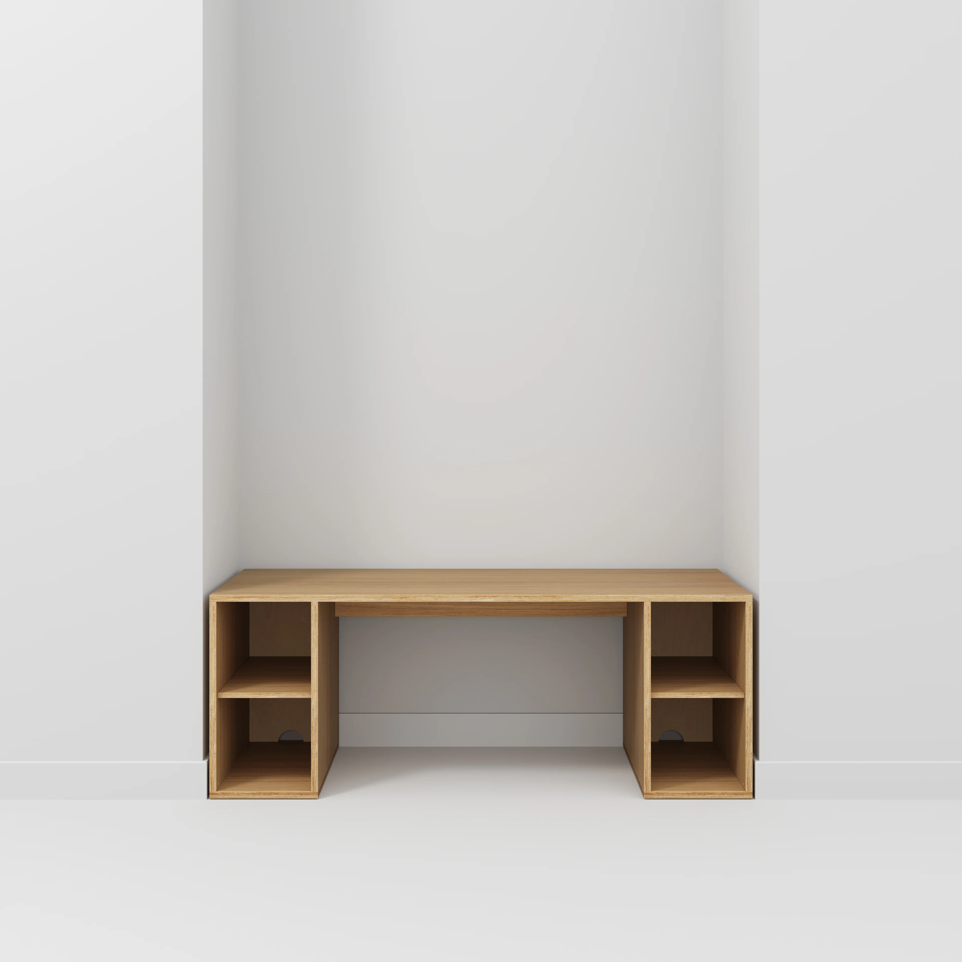 Plywood Desk with Storage Type 2 - Open Shelves - Plywood Oak - 2000(w) x 800(d) x 750(h) - Image 2