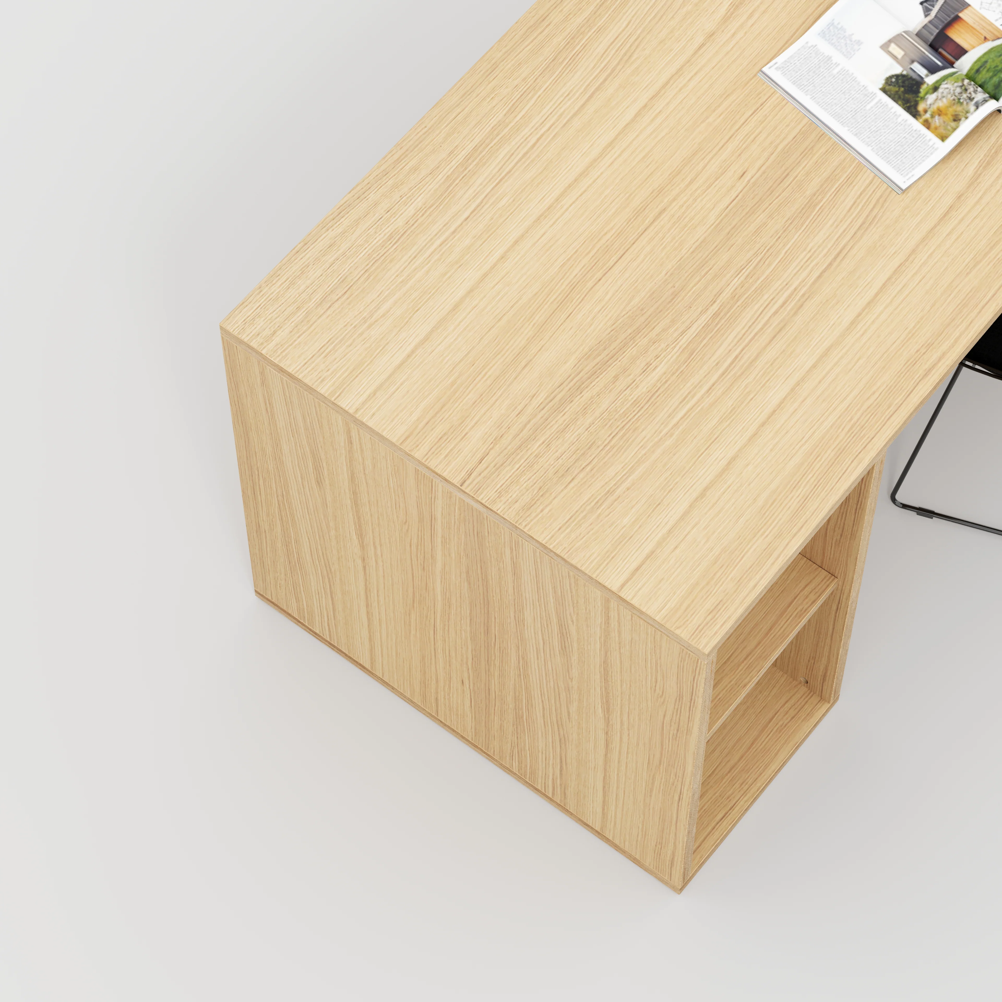 Plywood Desk with Storage Type 2 - Open Shelves - Plywood Oak - 2000(w) x 800(d) x 750(h) - Image 3