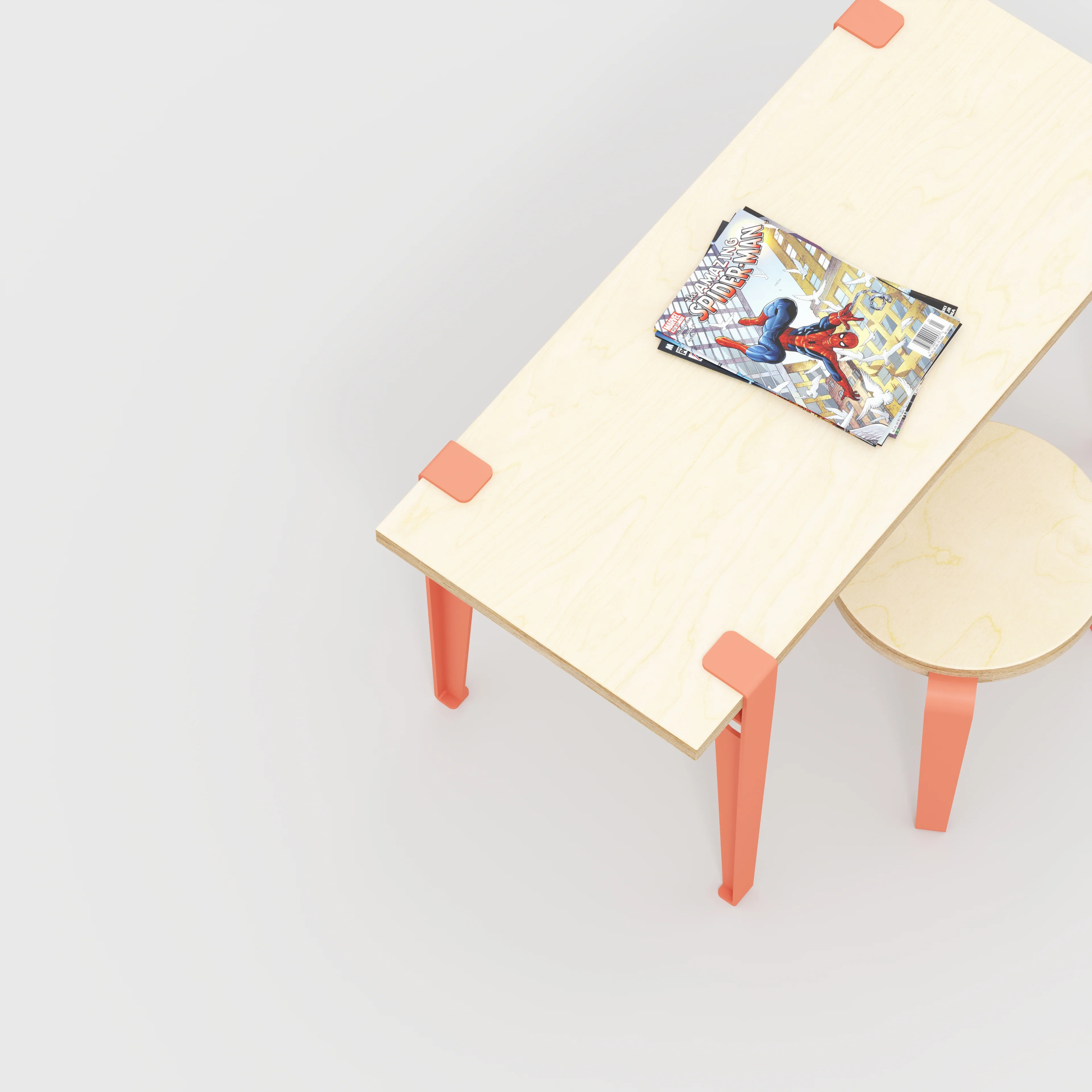 Plywood Kids Desk with Flamingo Pink Tiptoe Legs - Plywood Birch - 800(w) x 400(d) x 500(h) - Image 3