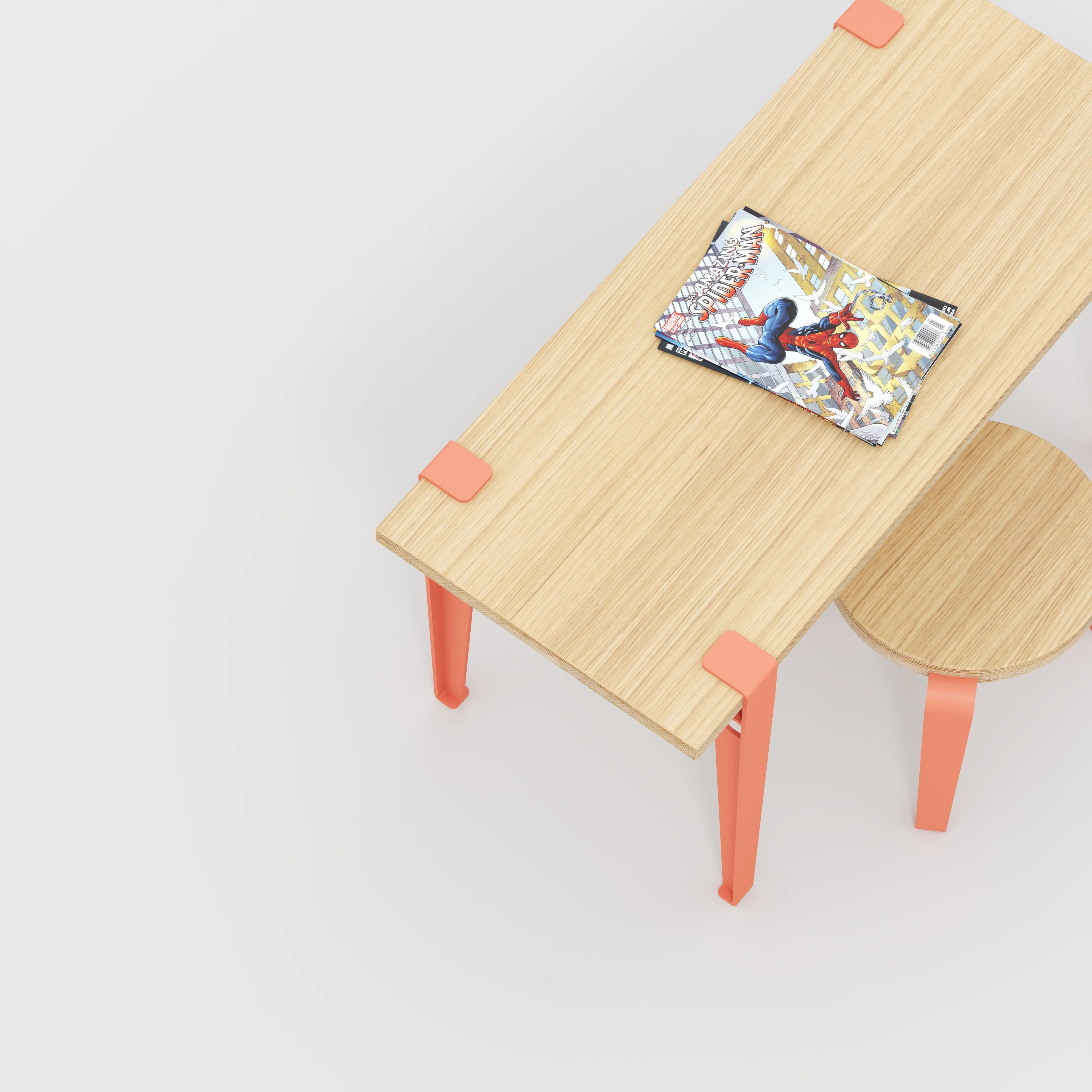 Plywood Kids Desk with Flamingo Pink Tiptoe Legs - Plywood Oak - 800(w) x 400(d) x 500(h) - Image 3