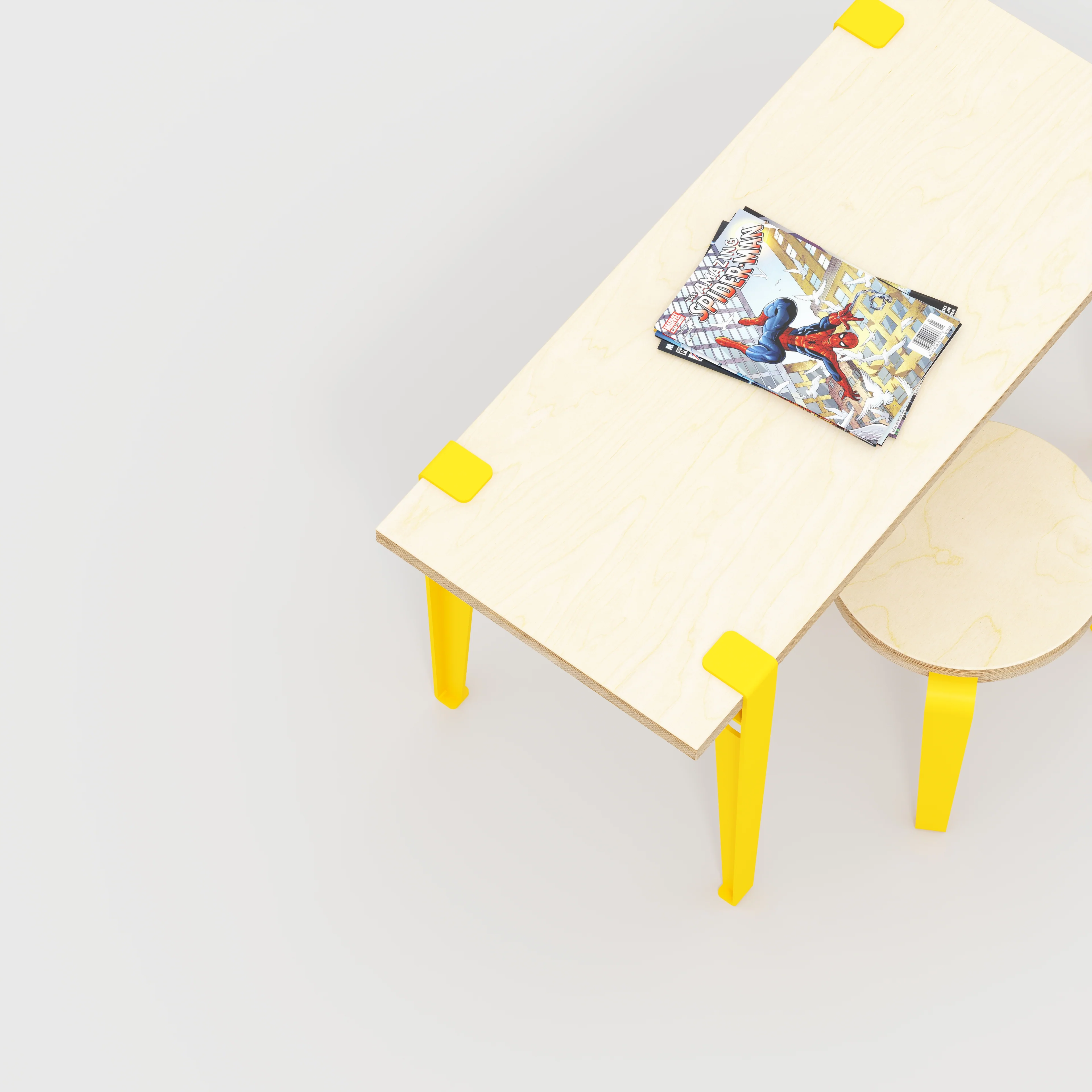 Plywood Kids Desk with Sun Yellow Tiptoe Legs - Plywood Birch - 800(w) x 400(d) x 500(h) - Image 3