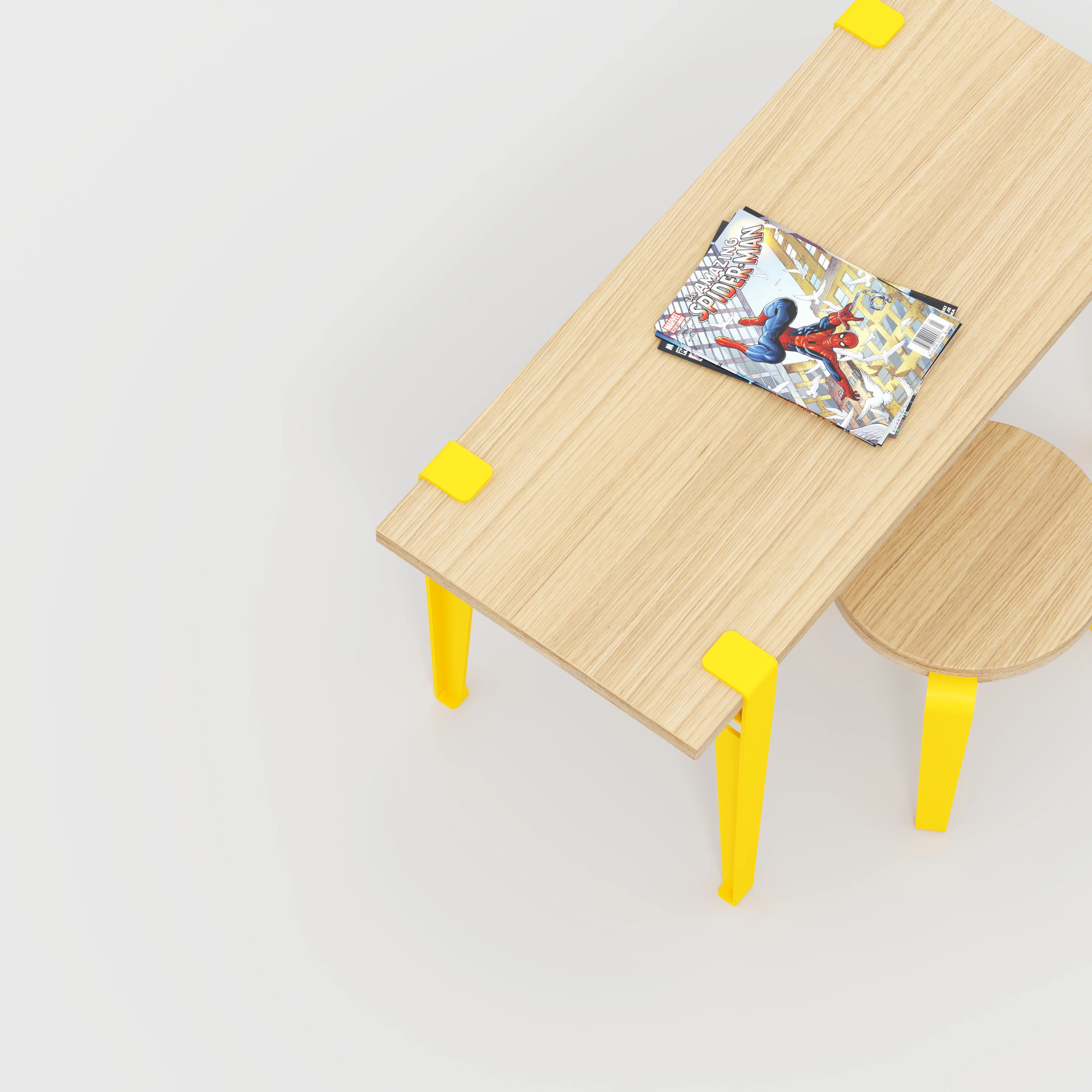 Plywood Kids Desk with Sun Yellow Tiptoe Legs - Plywood Oak - 800(w) x 400(d) x 500(h) - Image 3