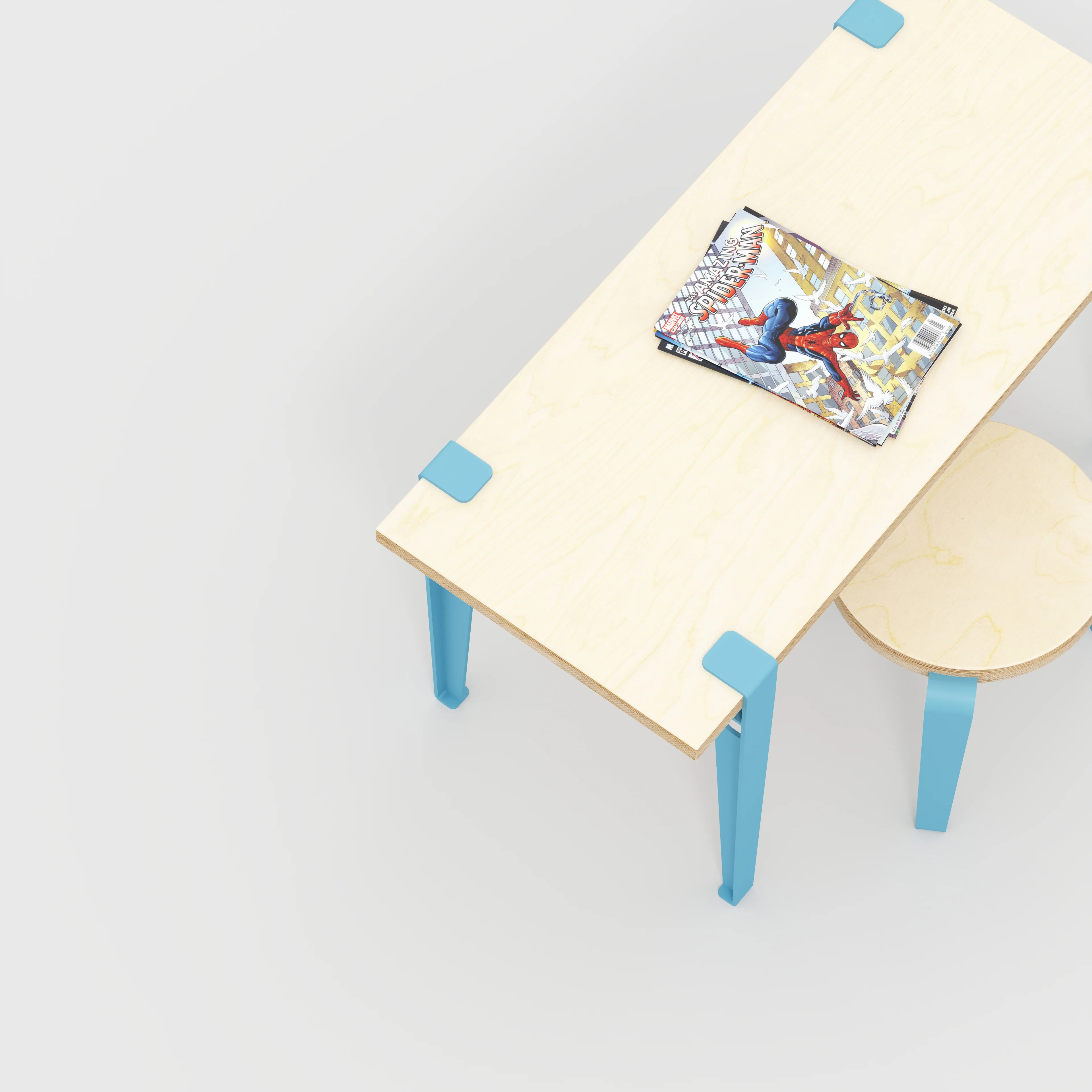 Plywood Kids Desk with Whale Blue Tiptoe Legs - Plywood Birch - 800(w) x 400(d) x 500(h) - Image 3
