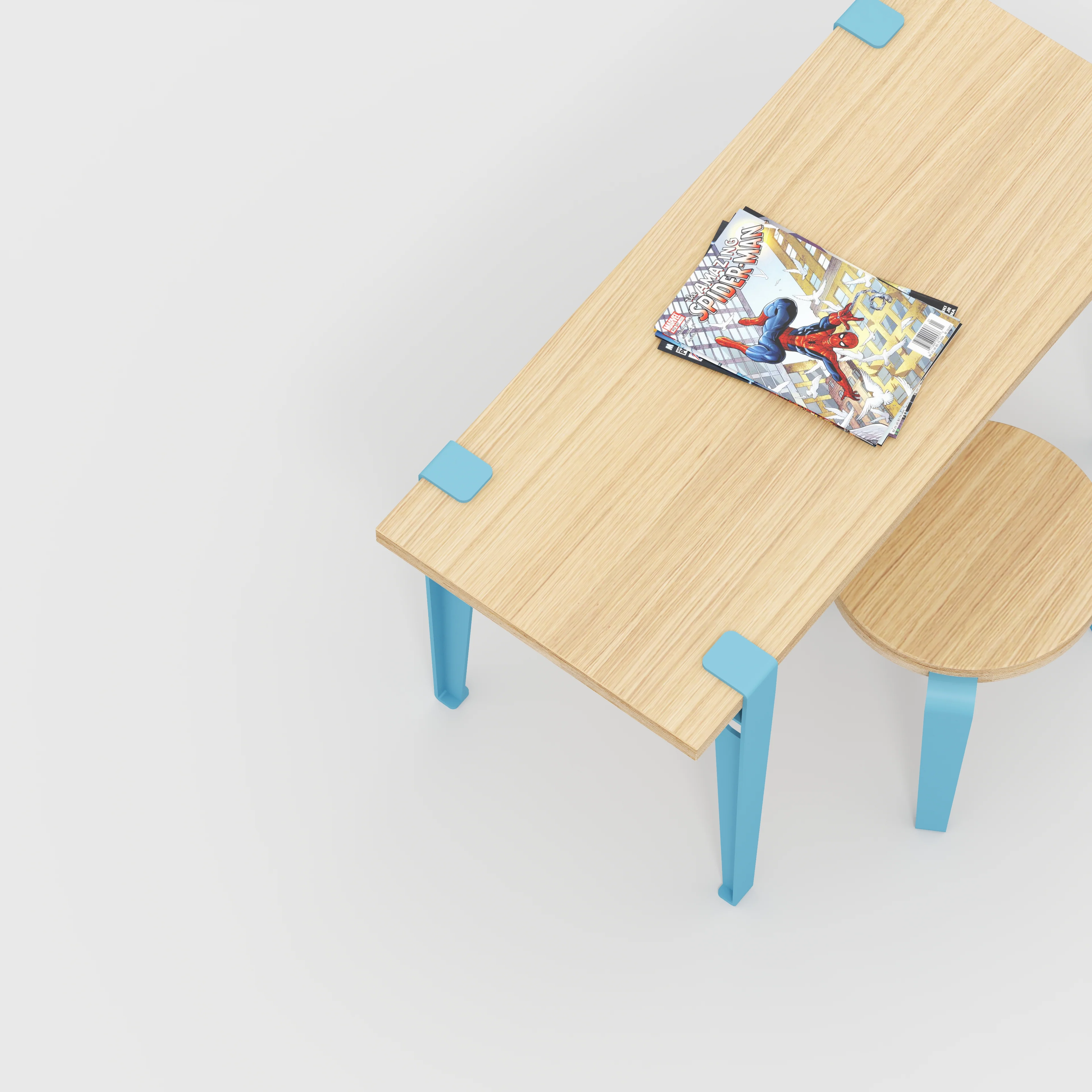 Plywood Kids Desk with Whale Blue Tiptoe Legs - Plywood Oak - 800(w) x 400(d) x 500(h) - Image 3