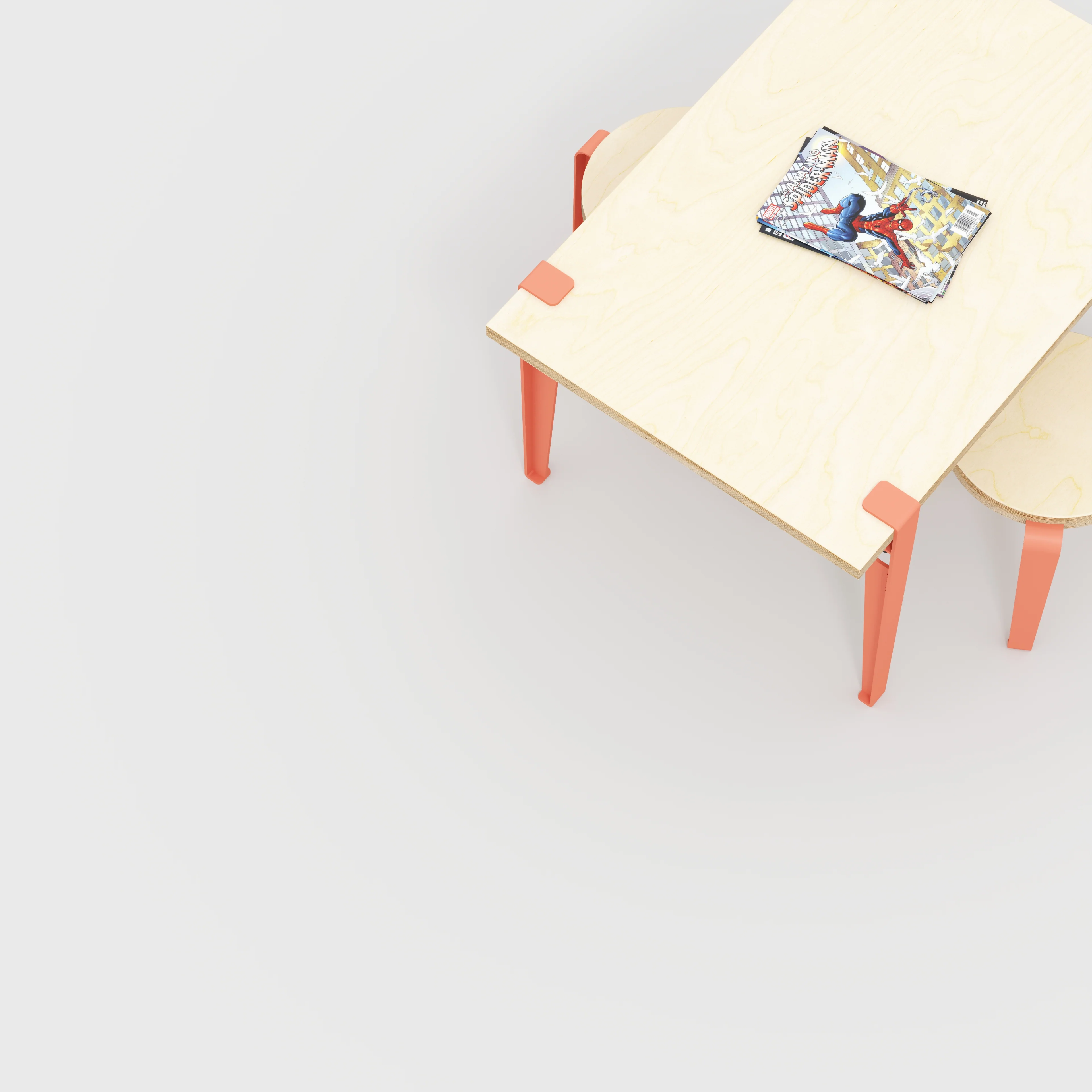 Plywood Kids Table with Flamingo Pink Tiptoe Legs - Plywood Birch - 800(w) x 600(d) x 500(h) - Image 3
