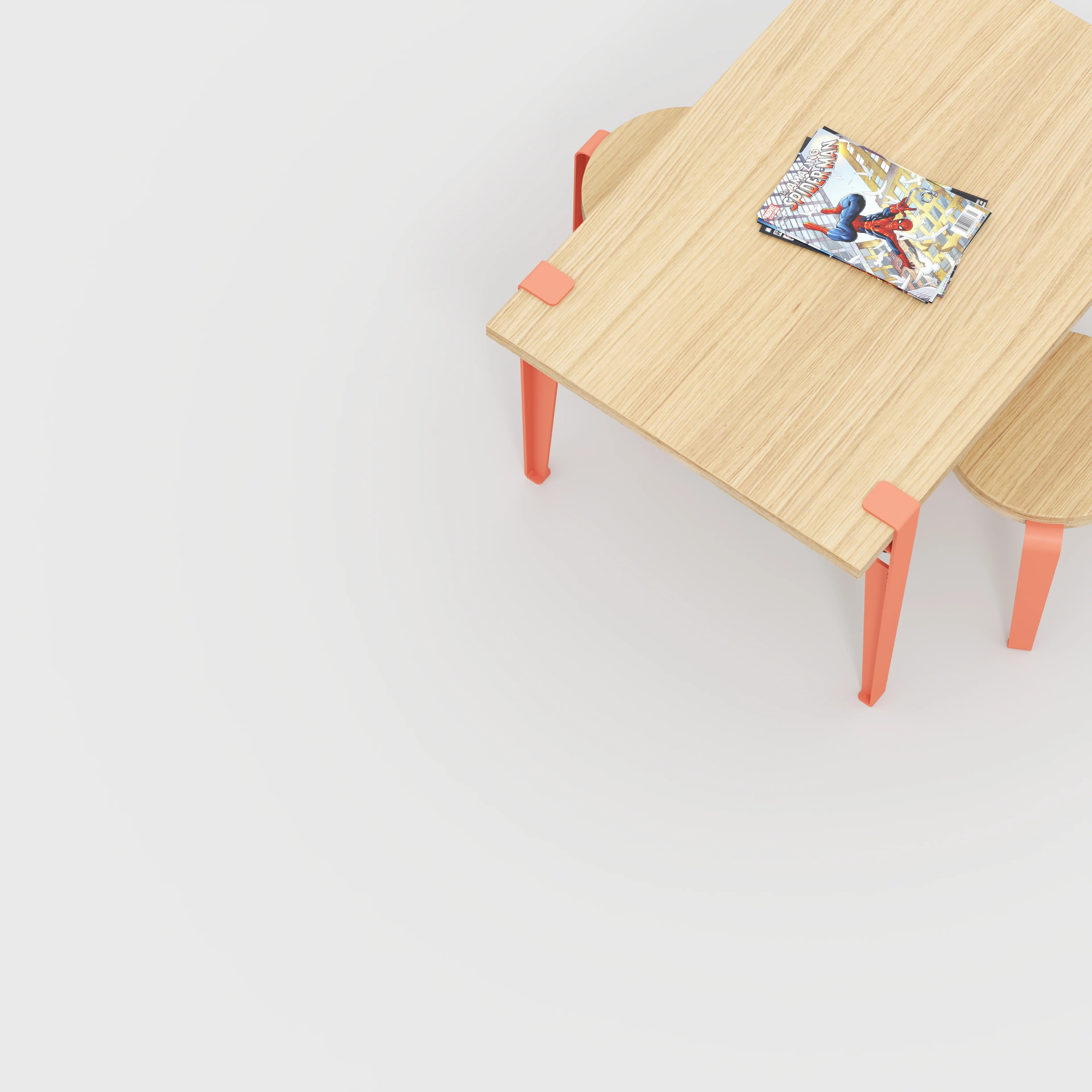 Plywood Kids Table with Flamingo Pink Tiptoe Legs - Plywood Oak - 800(w) x 600(d) x 500(h) - Image 3