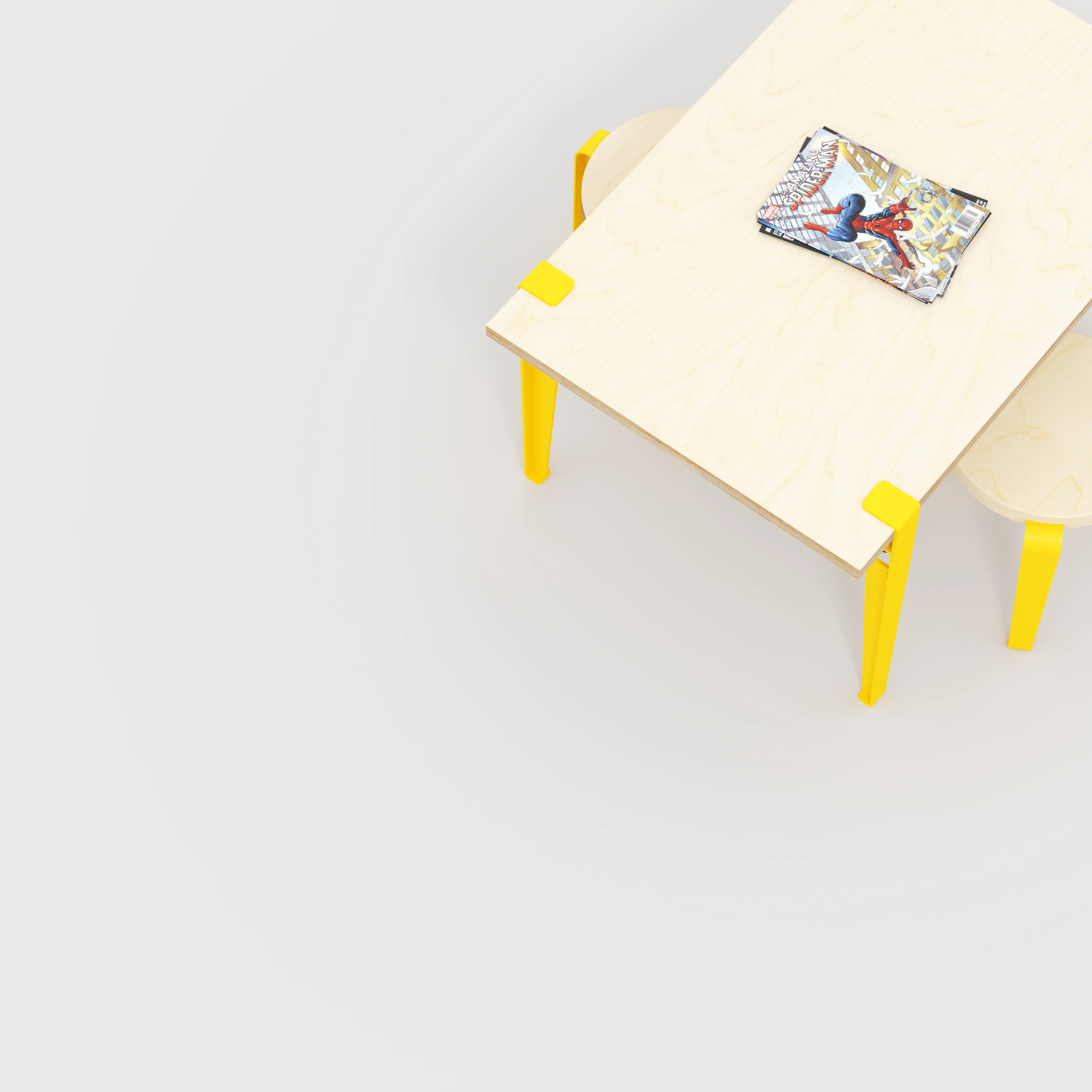 Plywood Kids Table with Sun Yellow Tiptoe Legs - Plywood Birch - 800(w) x 600(d) x 500(h) - Image 3