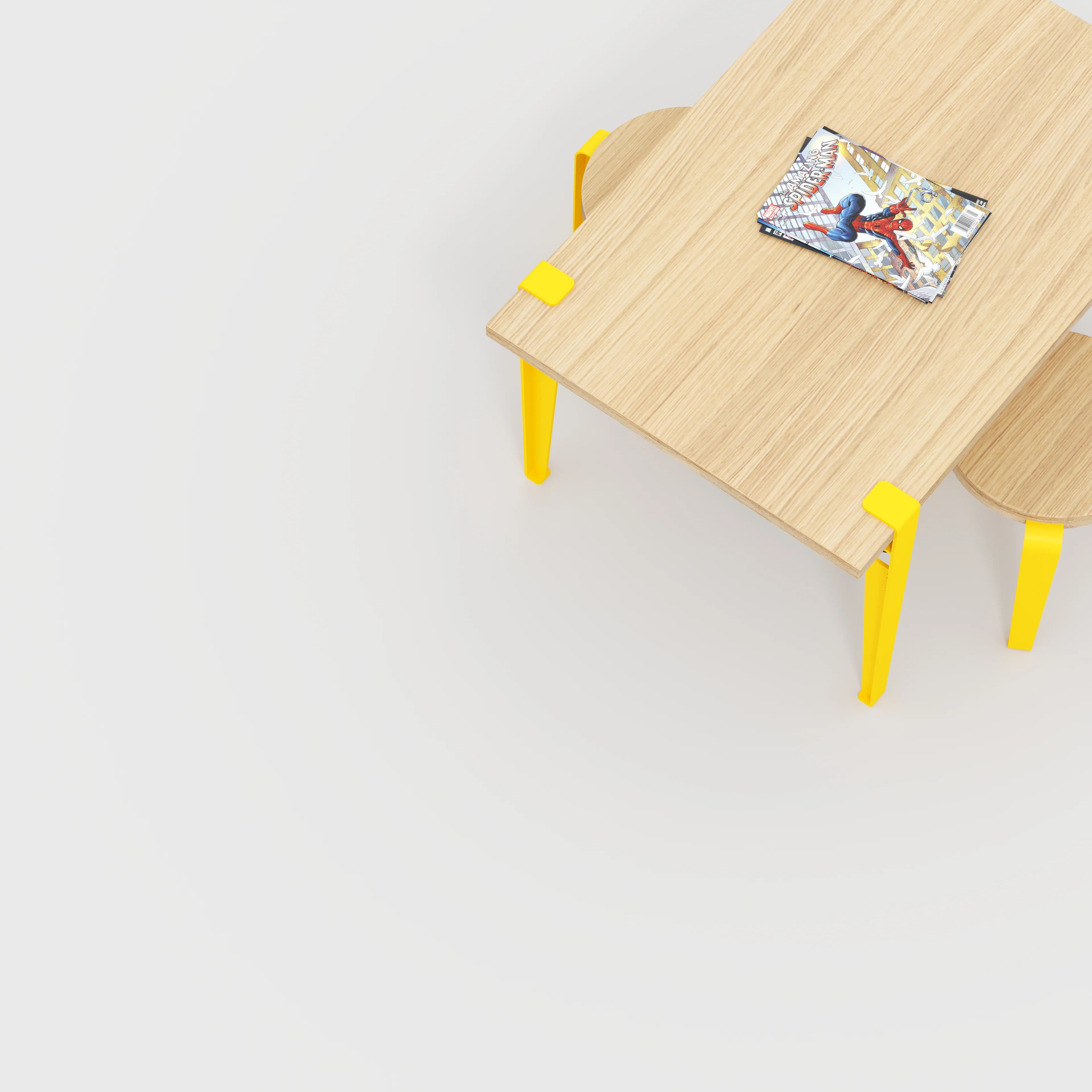 Plywood Kids Table with Sun Yellow Tiptoe Legs - Plywood Oak - 800(w) x 600(d) x 500(h) - Image 3