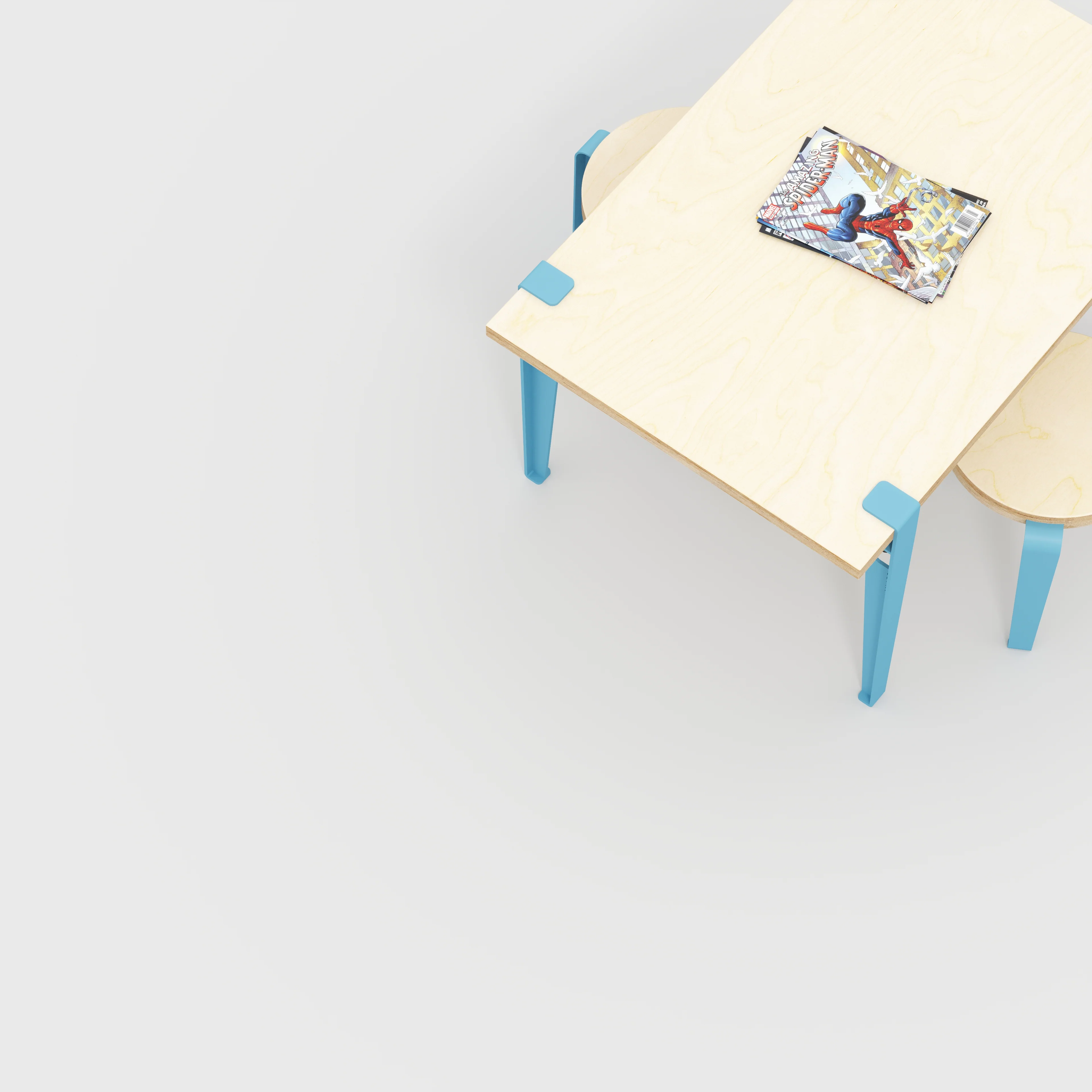 Plywood Kids Table with Whale Blue Tiptoe Legs - Plywood Birch - 800(w) x 600(d) x 500(h) - Image 3