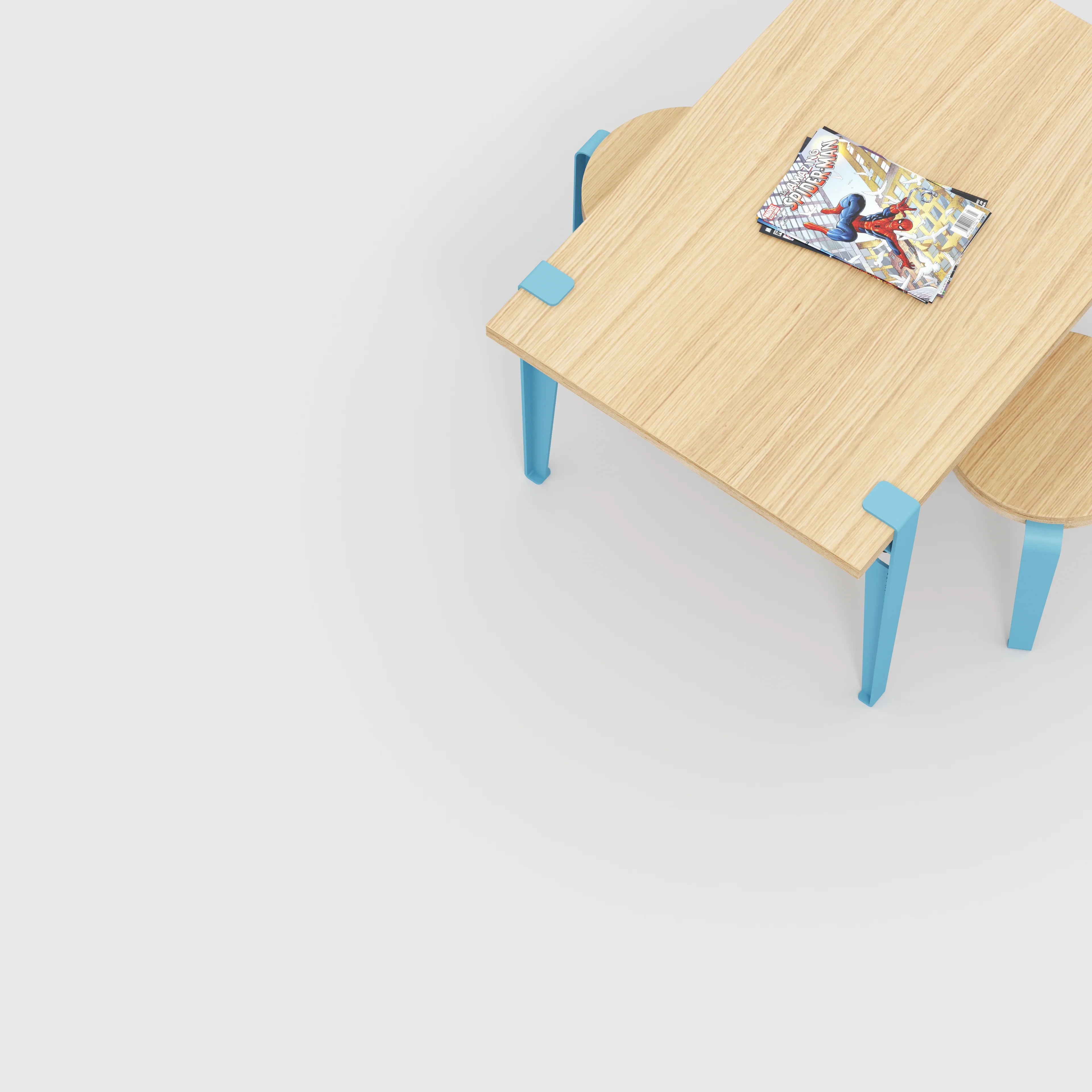 Plywood Kids Table with Whale Blue Tiptoe Legs - Plywood Oak - 800(w) x 600(d) x 500(h) - Image 3