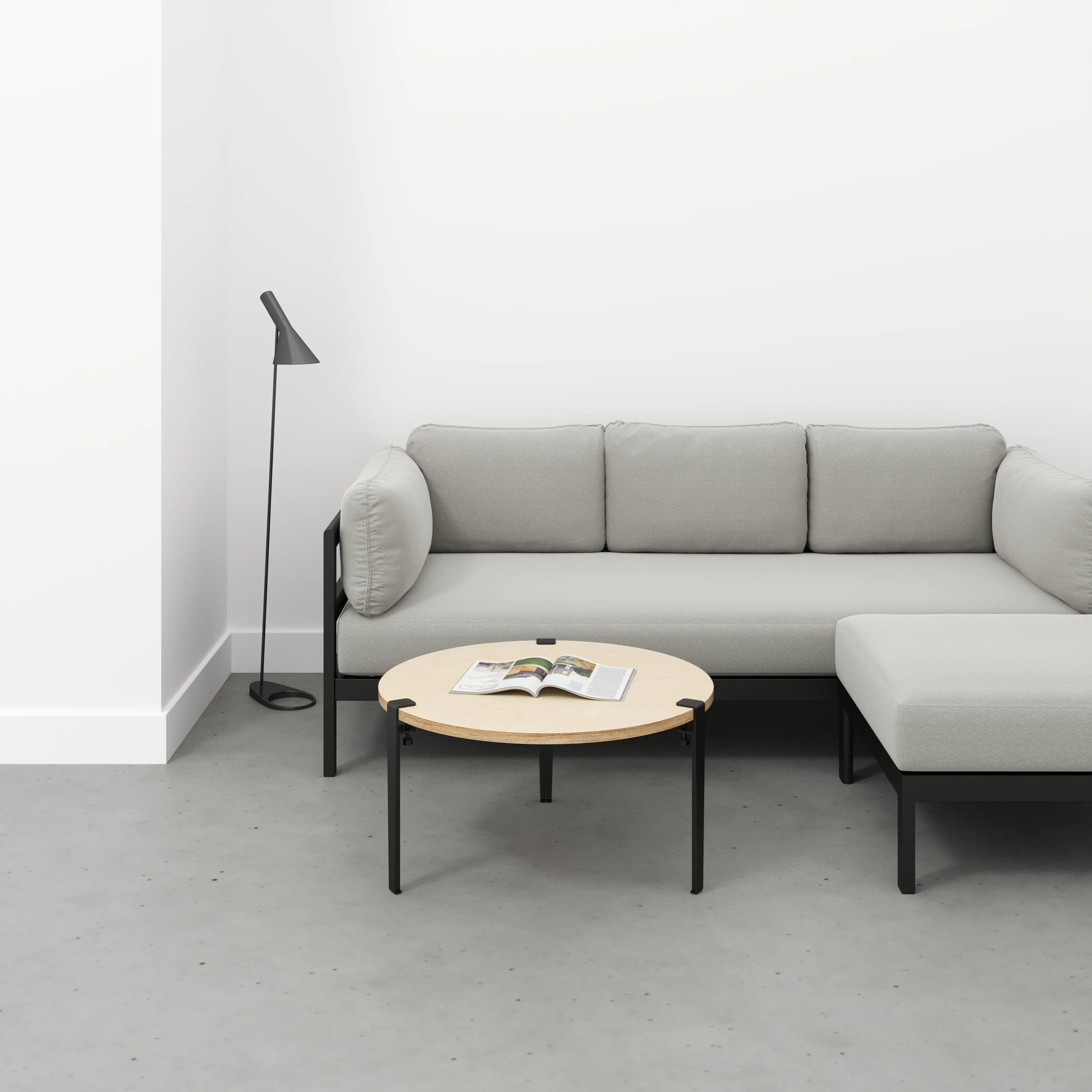 Plywood Round Coffee Table with Black Tiptoe Legs - Plywood Birch - 800(dia) x 430(h) - Image 2