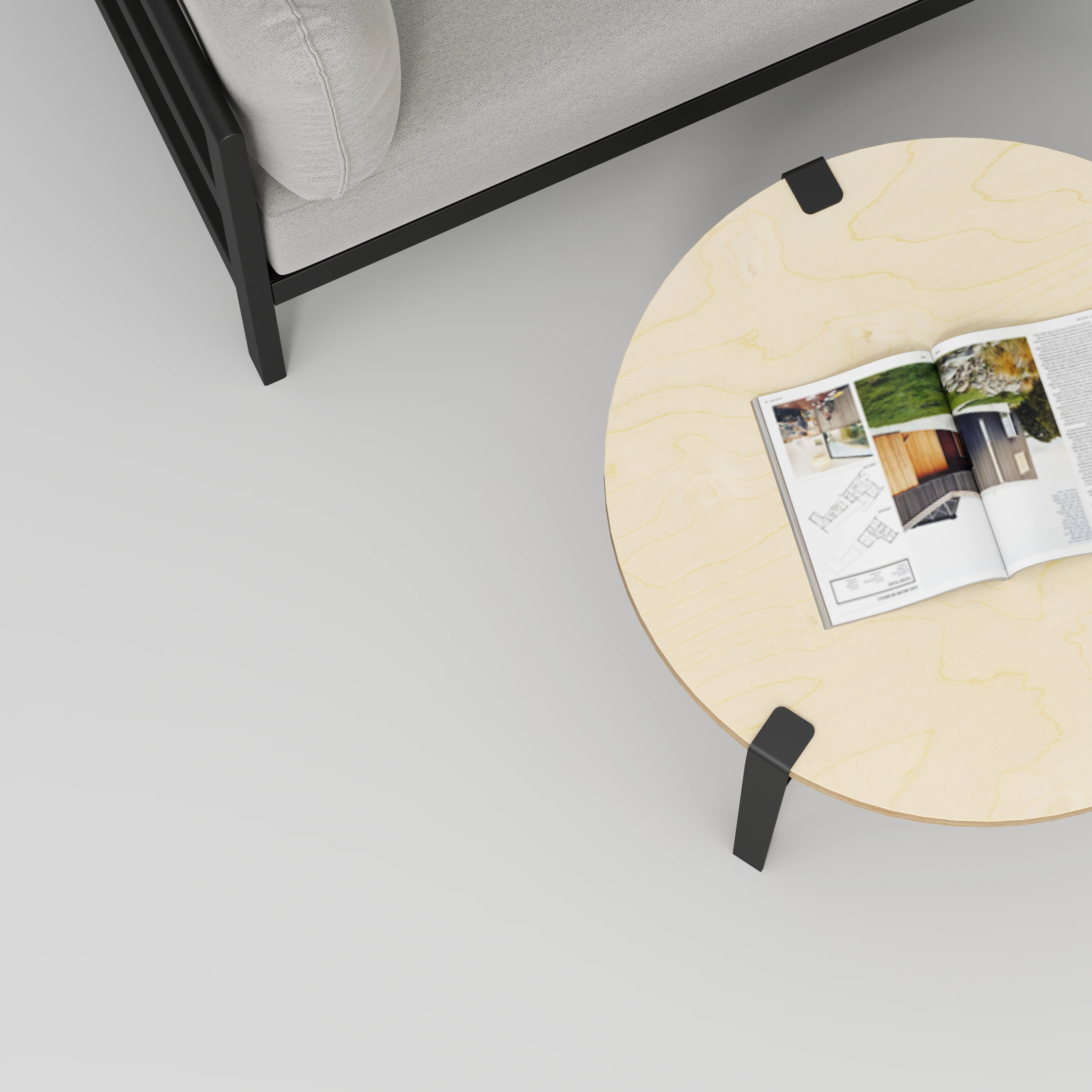 Plywood Round Coffee Table with Black Tiptoe Legs - Plywood Birch - 800(dia) x 430(h) - Image 3