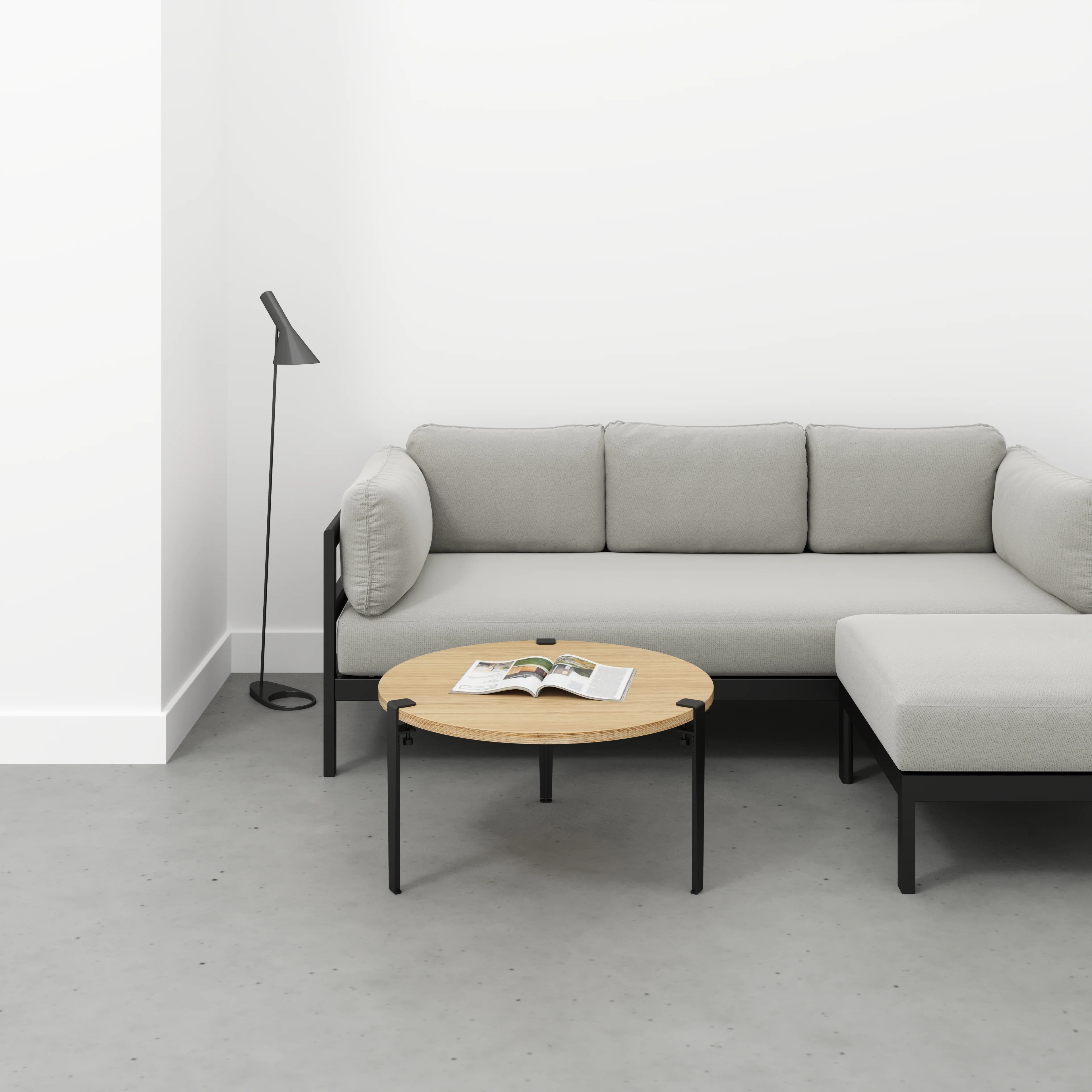 Plywood Round Coffee Table with Black Tiptoe Legs - Plywood Oak - 800(dia) x 430(h) - Image 2