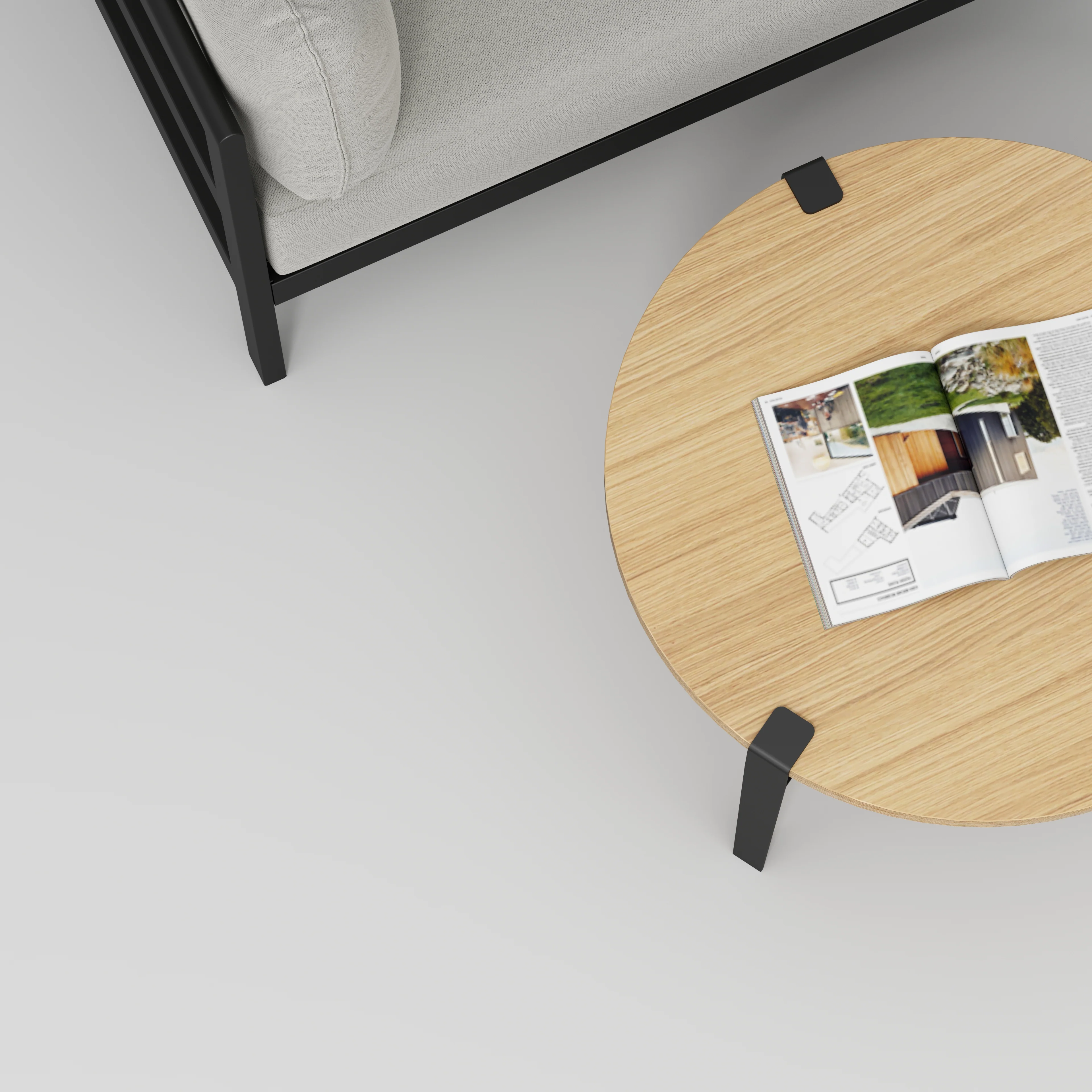 Plywood Round Coffee Table with Black Tiptoe Legs - Plywood Oak - 800(dia) x 430(h) - Image 3