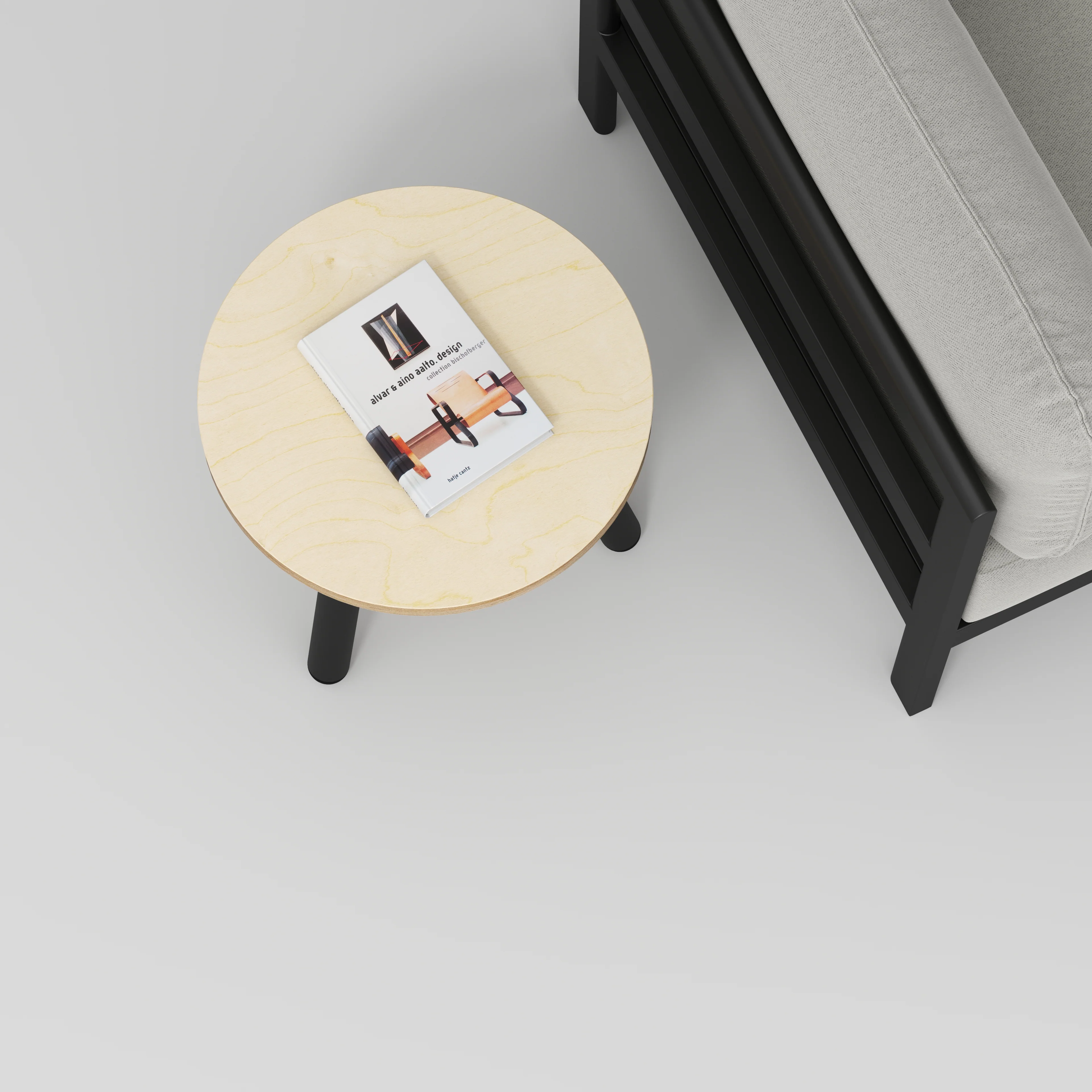 Plywood Round Side Table with Black Round Single Pin Legs - Plywood Birch - 500(w) x 500(d) x 425(h) - Image 3