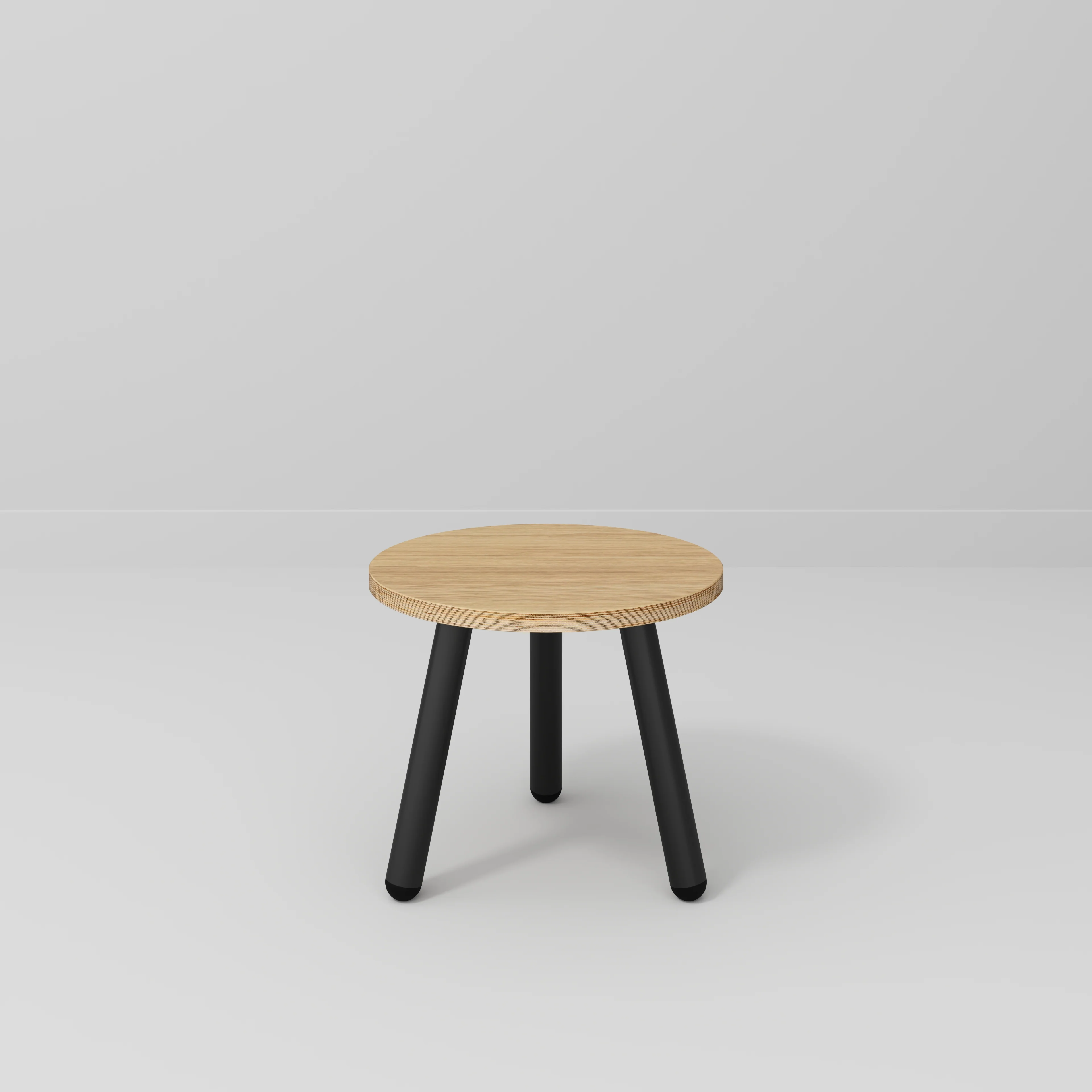 Plywood Round Side Table with Black Round Single Pin Legs - Plywood Oak - 500(w) x 500(d) x 425(h) - Image 2