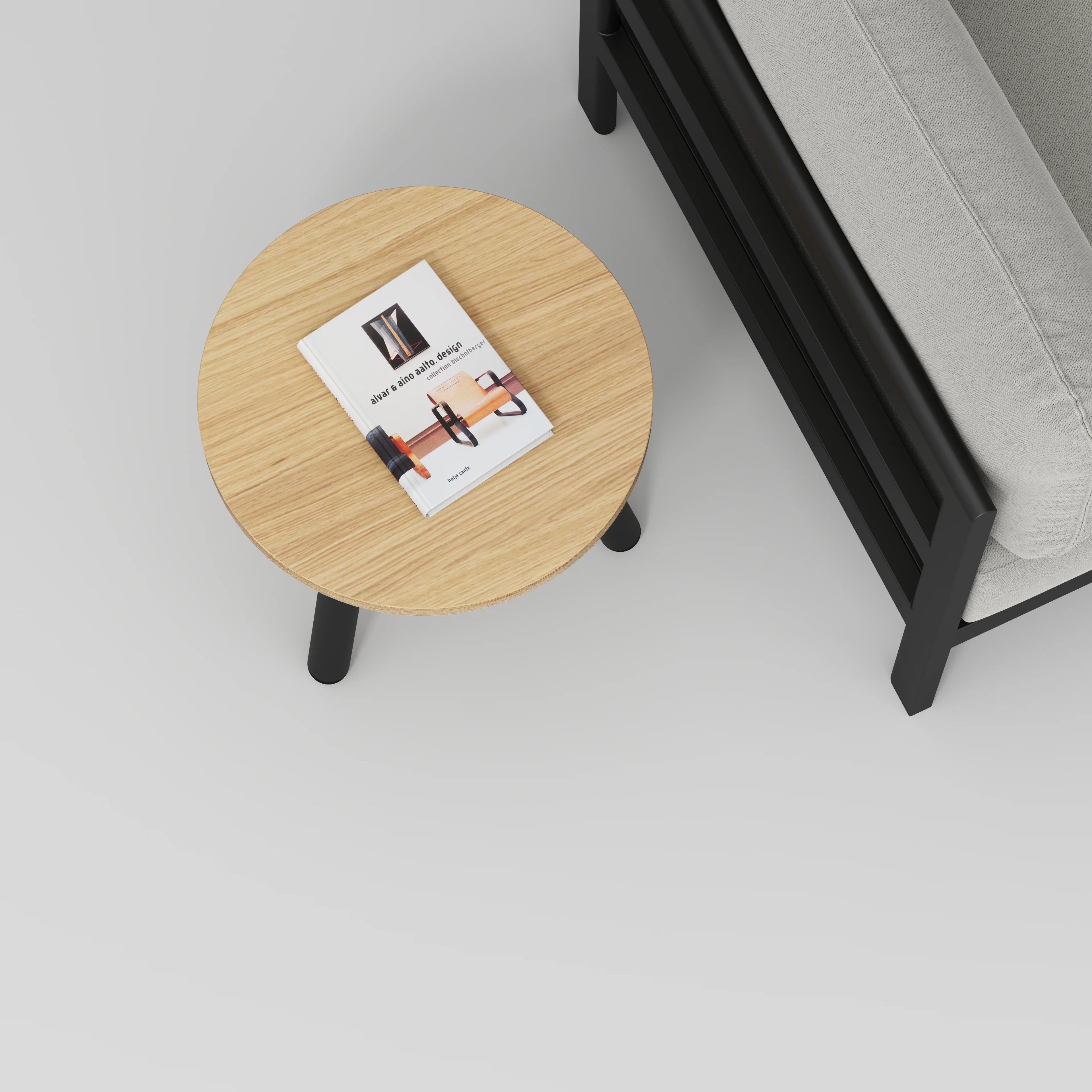 Plywood Round Side Table with Black Round Single Pin Legs - Plywood Oak - 500(w) x 500(d) x 425(h) - Image 3