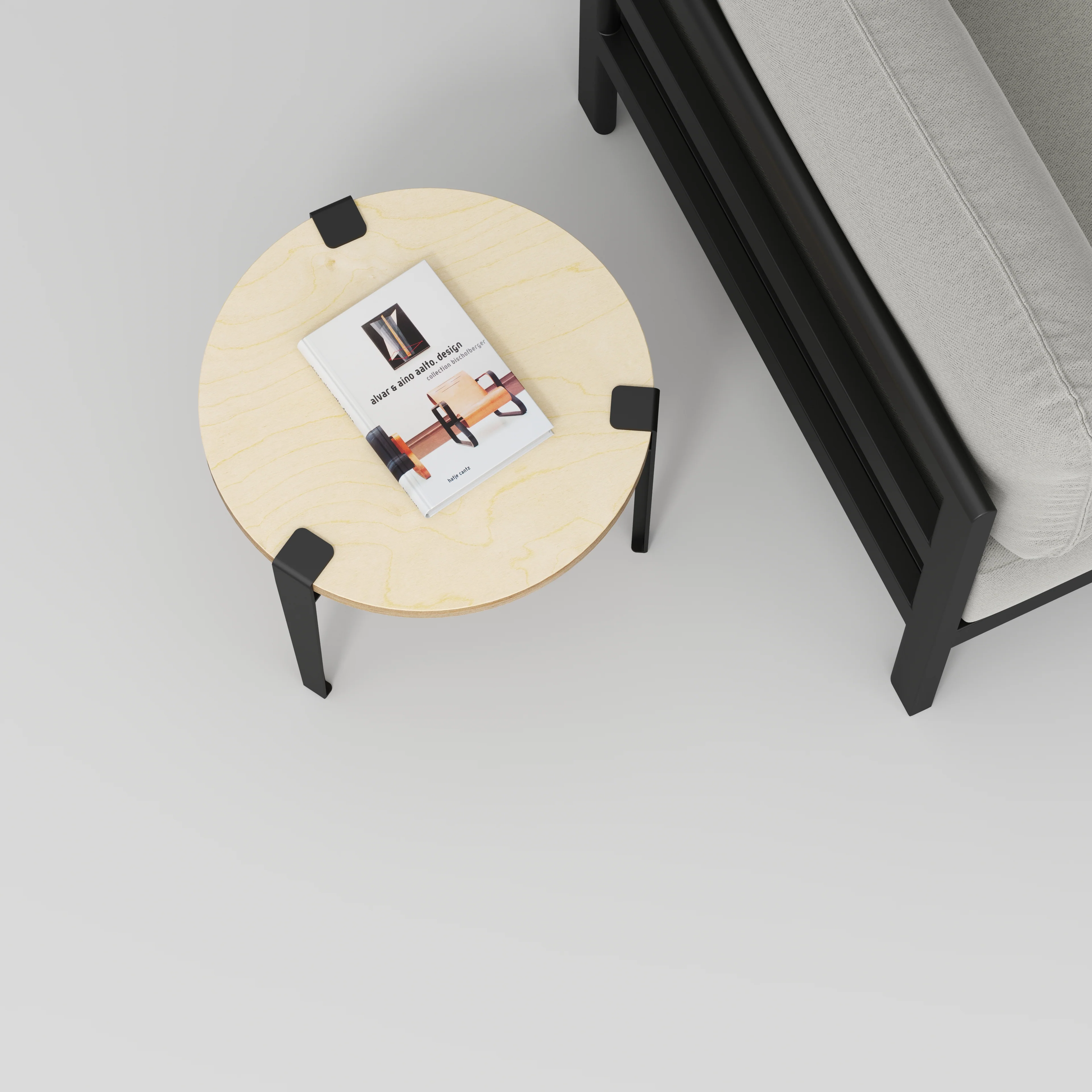 Plywood Round Side Table with Black Tiptoe Legs - Plywood Birch - 500(dia) x 430(h) - Image 3