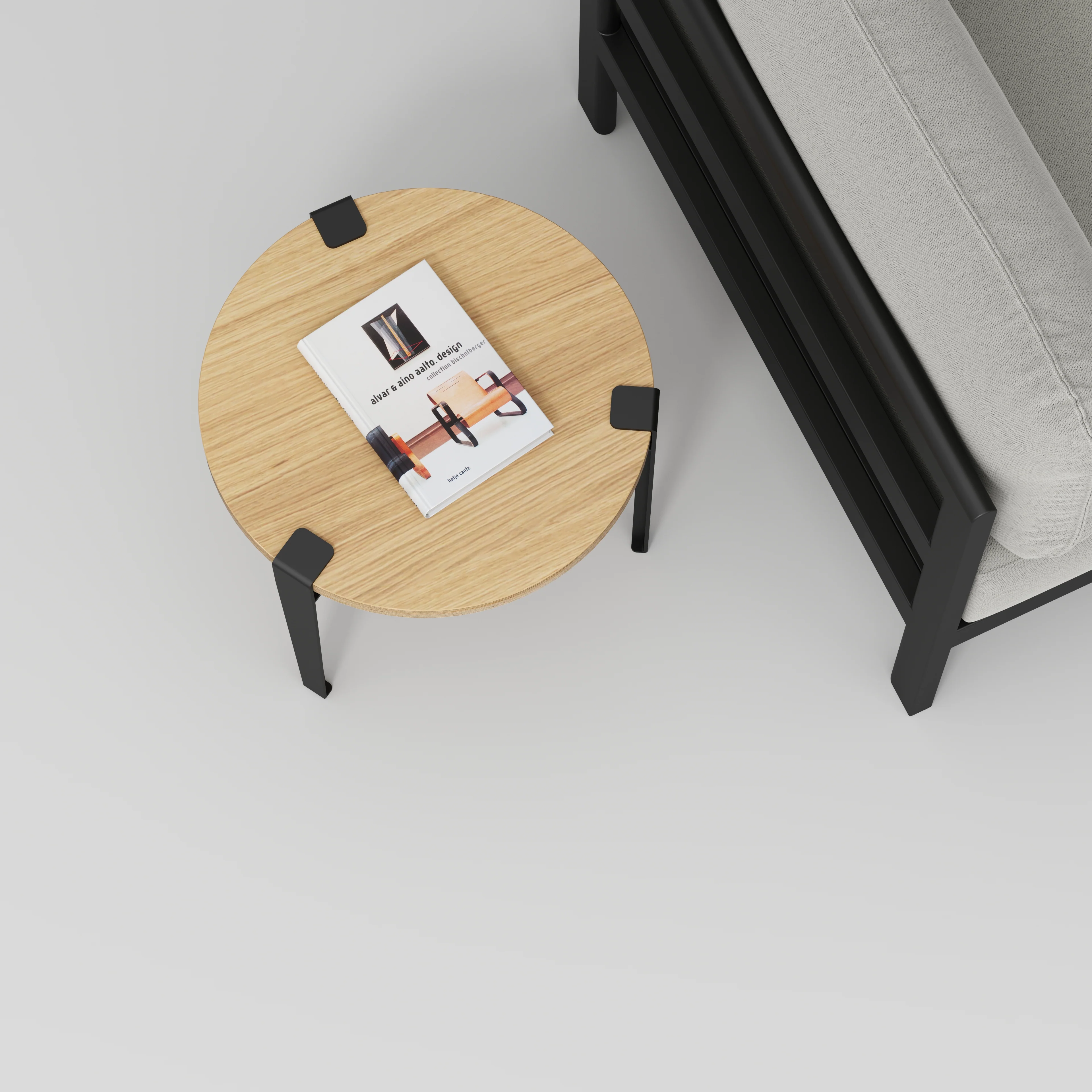 Plywood Round Side Table with Black Tiptoe Legs - Plywood Oak - 500(dia) x 430(h) - Image 3
